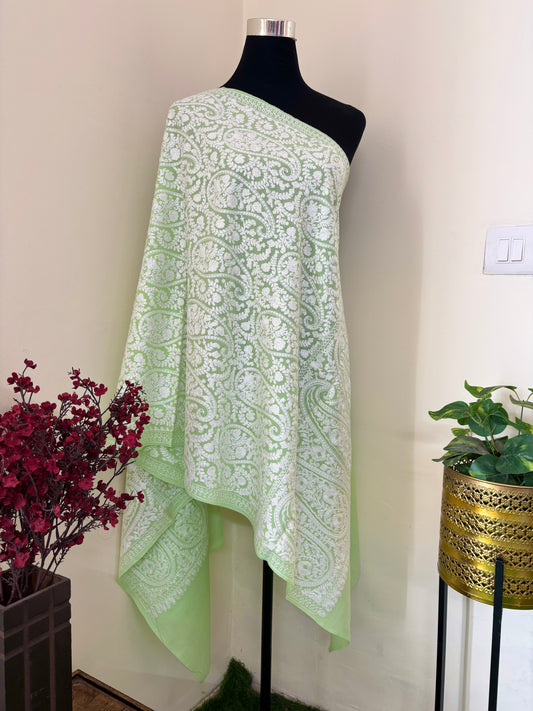 Lawn Green Kashmiri Stole ( Semi Pashmina )