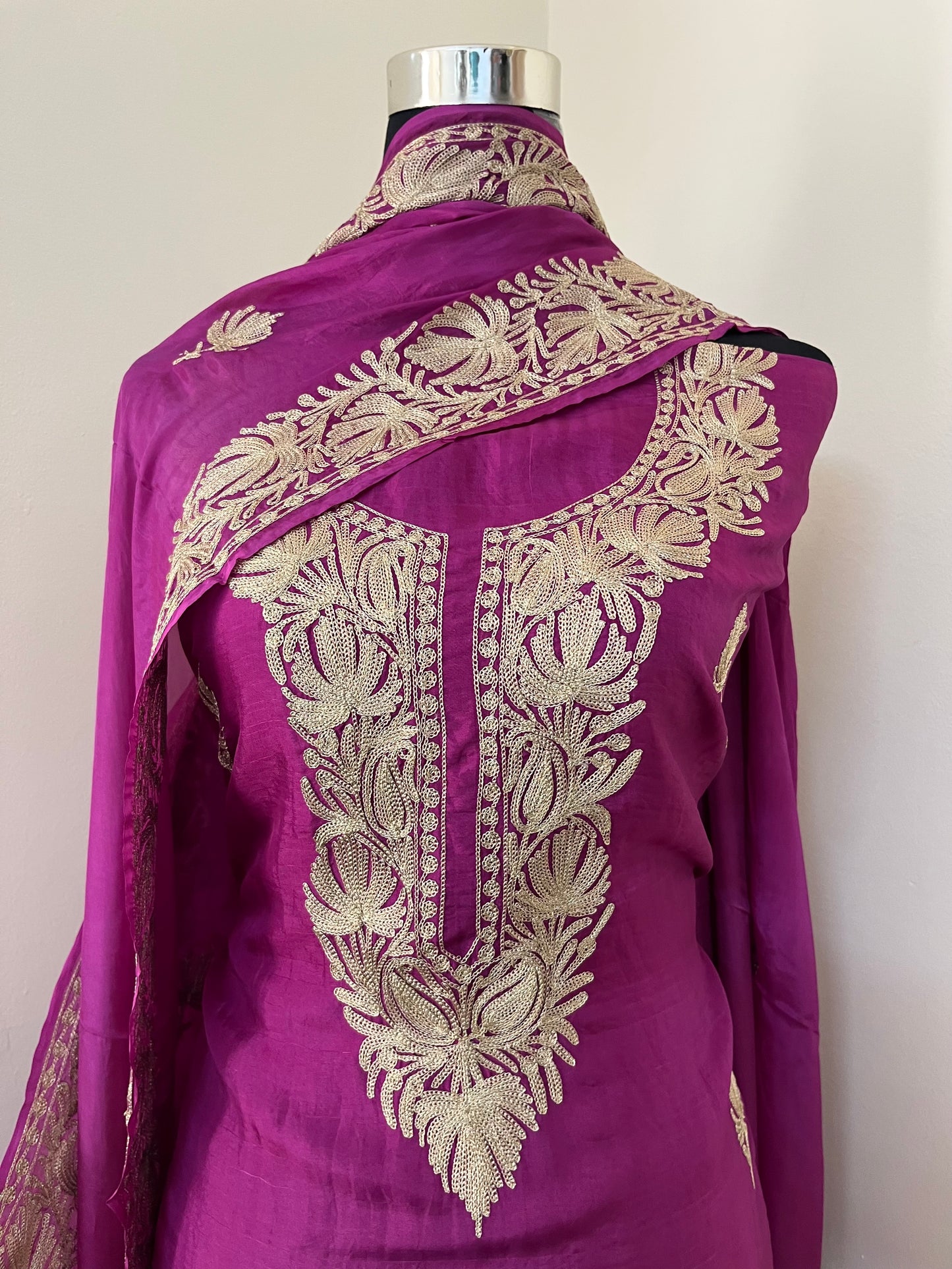 Wine Tilla Embroidered Suit material