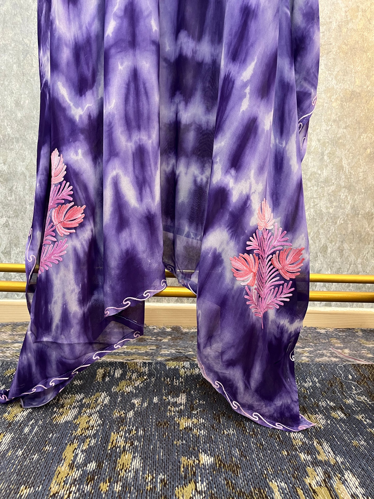 Violet Pure Georgette Shibori Kaftan Size (46)