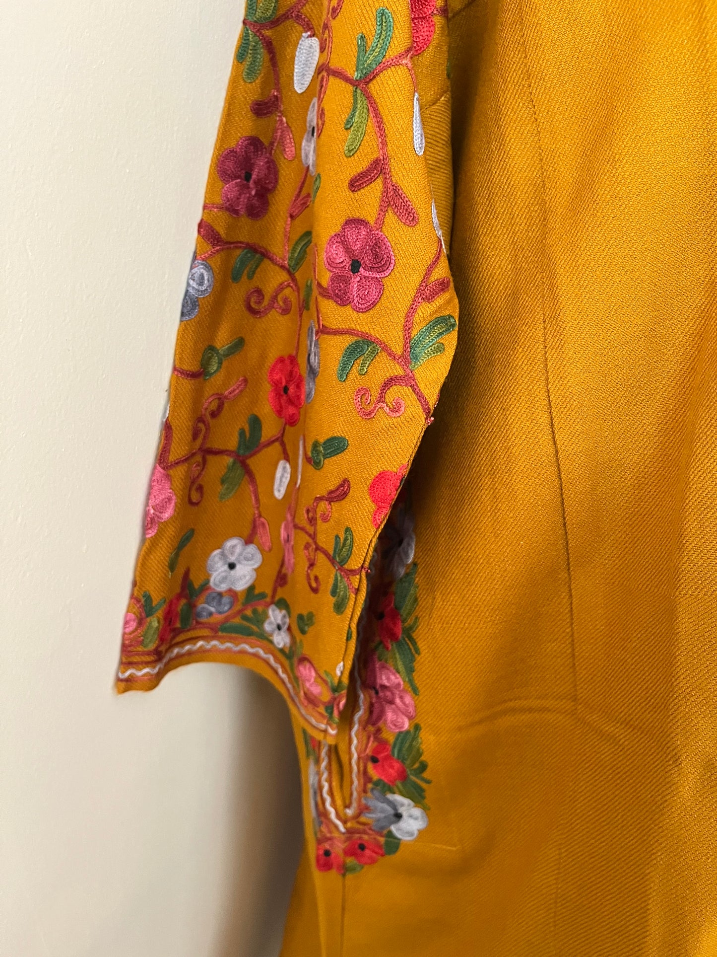 Mustard Aari Embroidered Wool Pheran