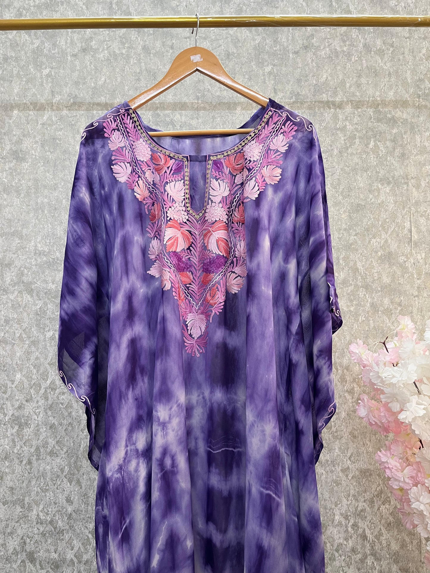 Violet Pure Georgette Shibori Kaftan Size (46)