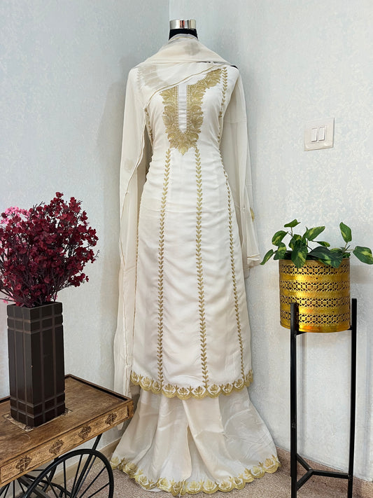 Sanam’ Ivory White Silk Tilla Embroidered Suit material