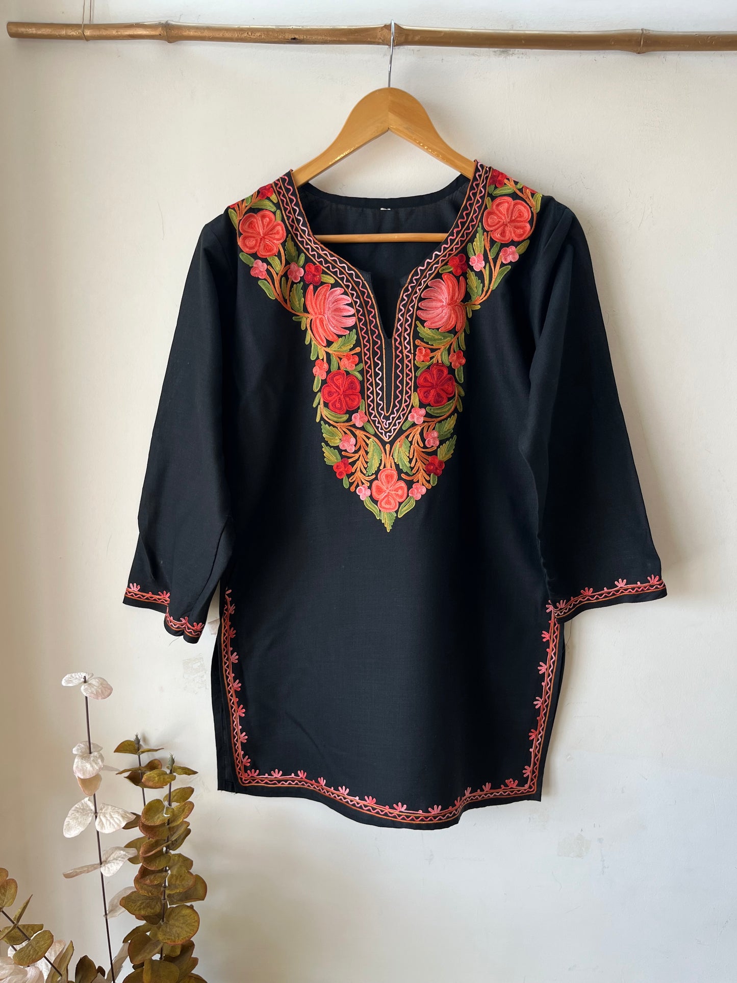 Black Cotton Aari Work Kurti