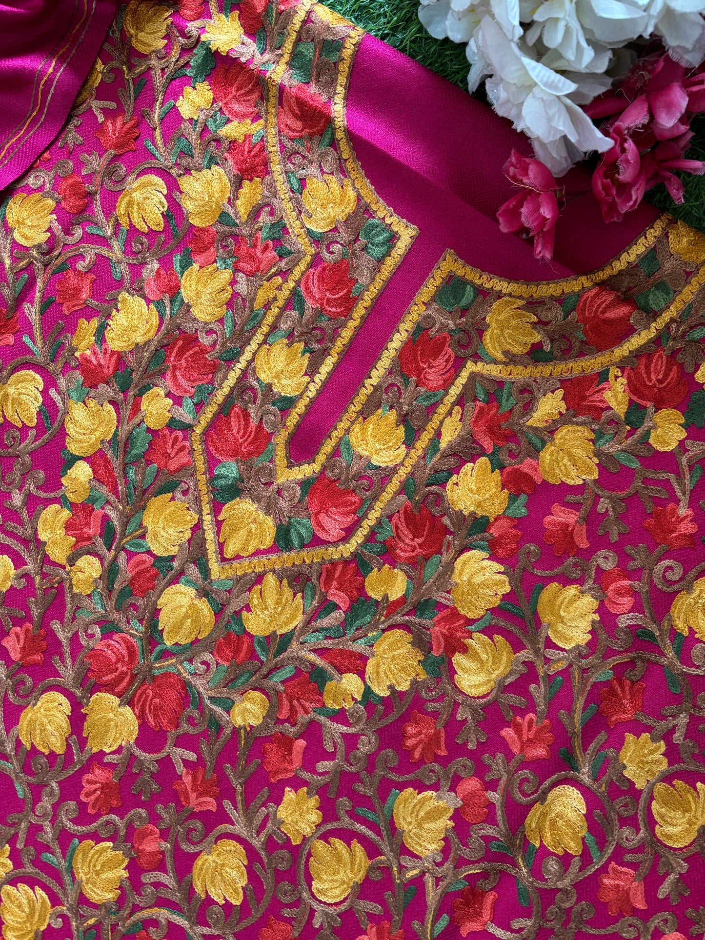 Hot Pink Chinar Woollen Aari Embroidered 3pc Suit Stole