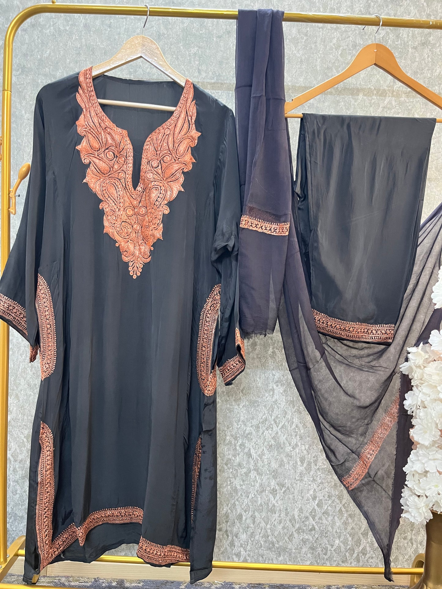 Steel Grey Stitched Crape Pheran Set with dupatta (46)