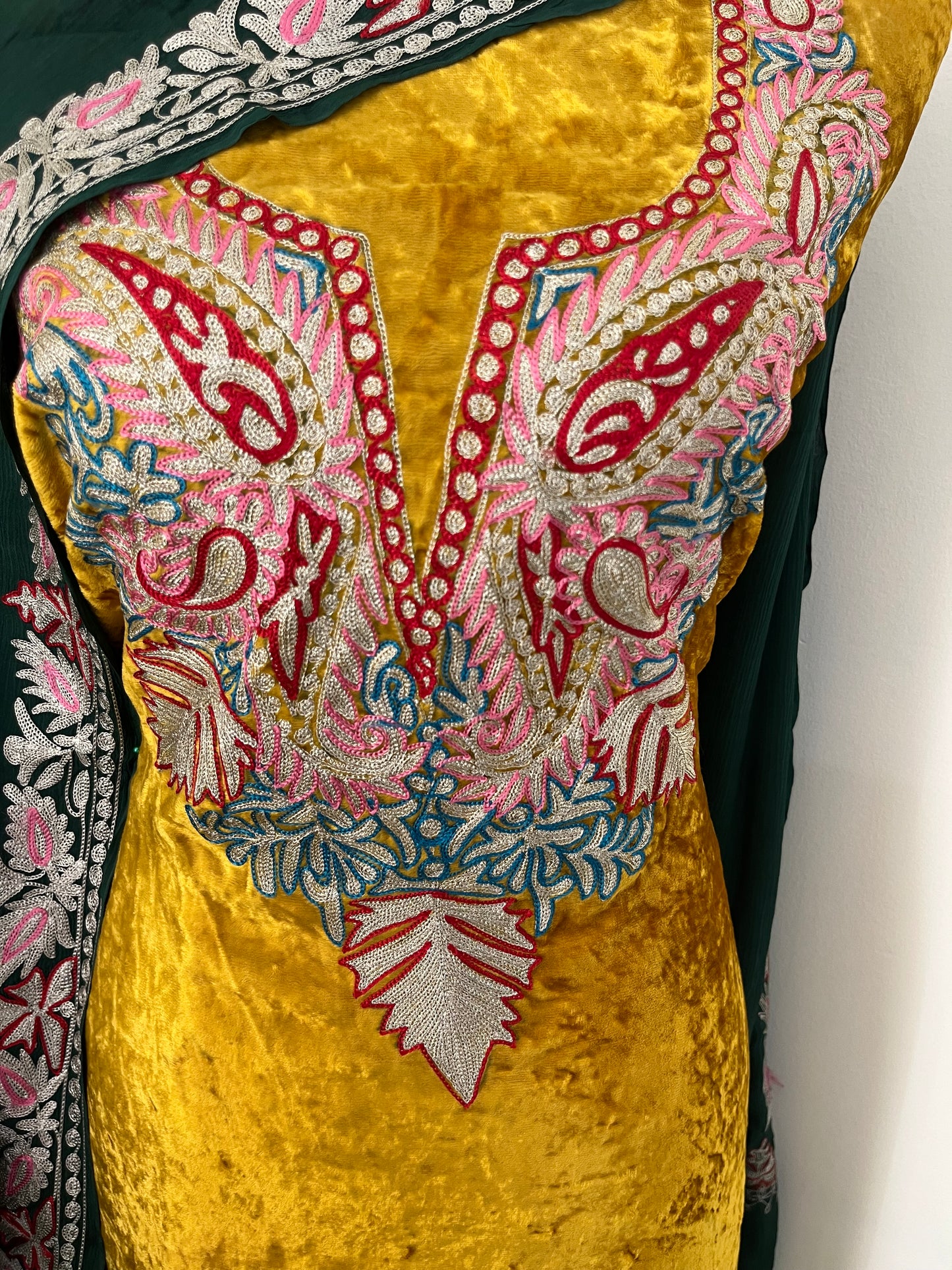 Golden Yellow Tilla Embroidered Pure Makhmal 3pc Suit Material