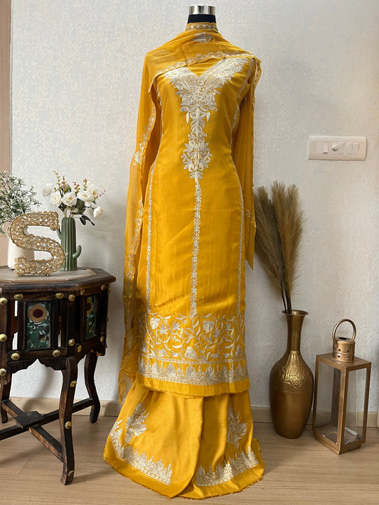 Yellow Sanam’ Tilla Kashmiri Silk Suit