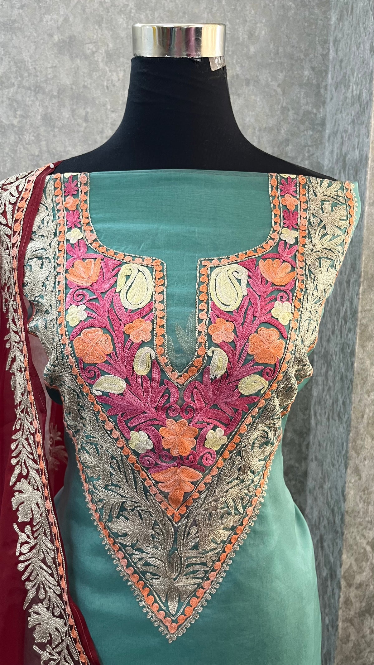Tea Green Tissue Kashmiri Suit