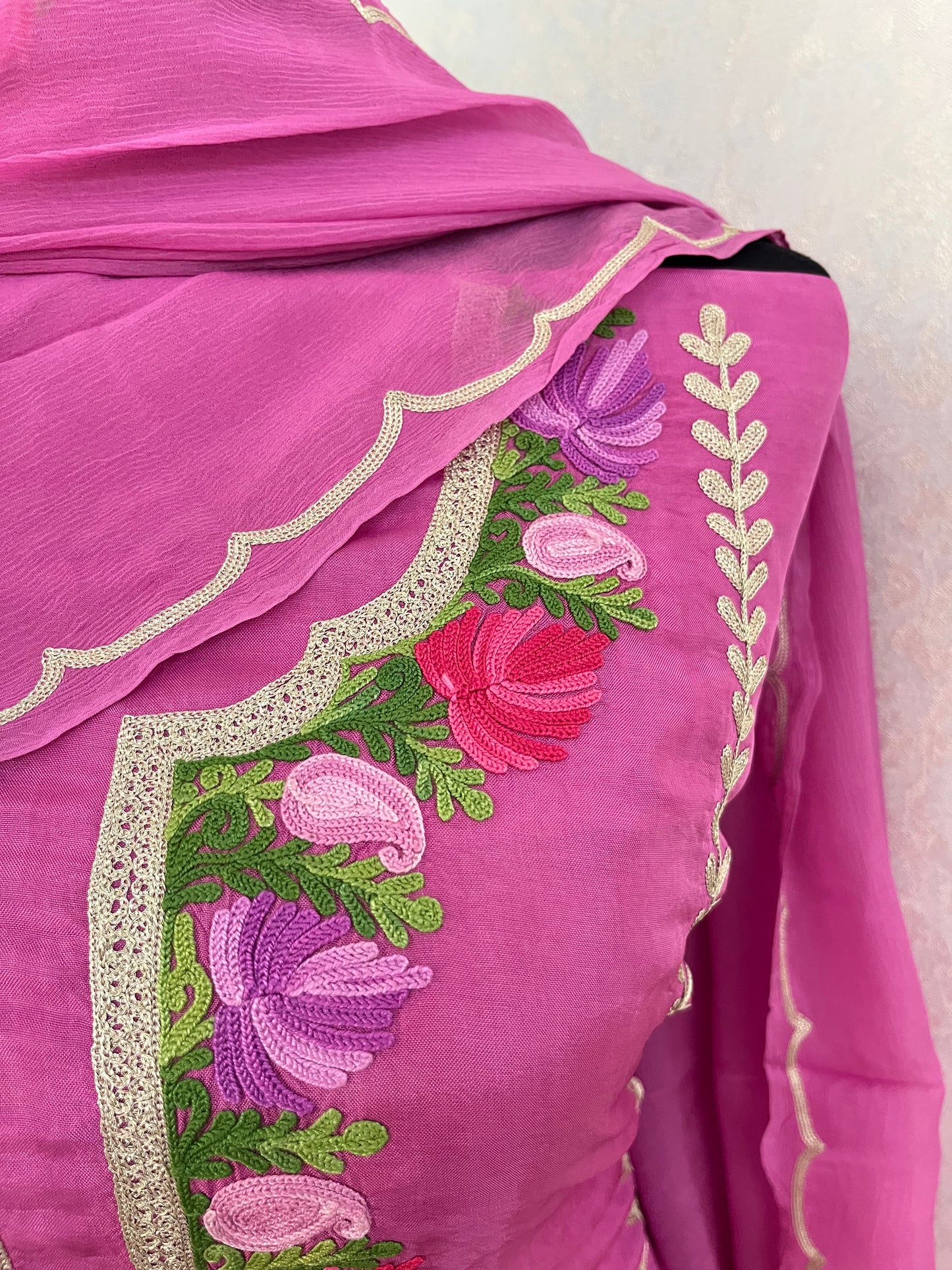 Sanam’ Mauve Silk Aari Embroidered Suit material