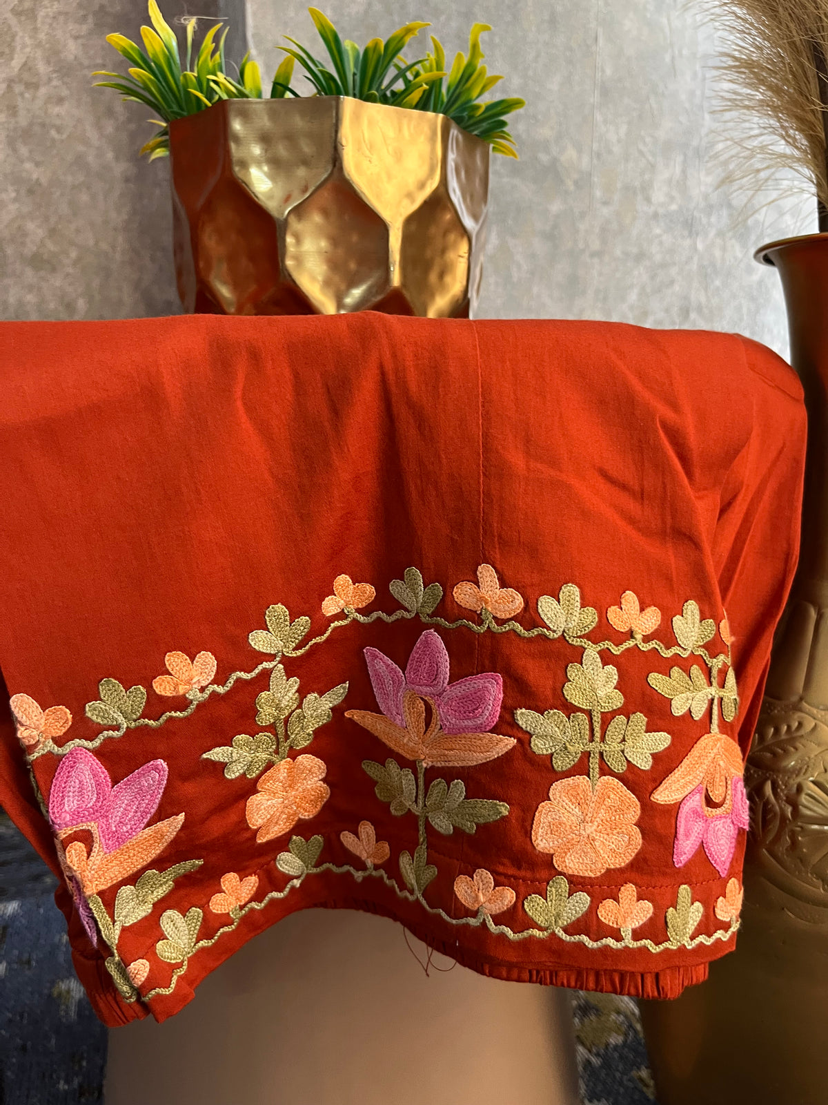 Brick Cotton Front Jaal Pheran Set  Size(44)