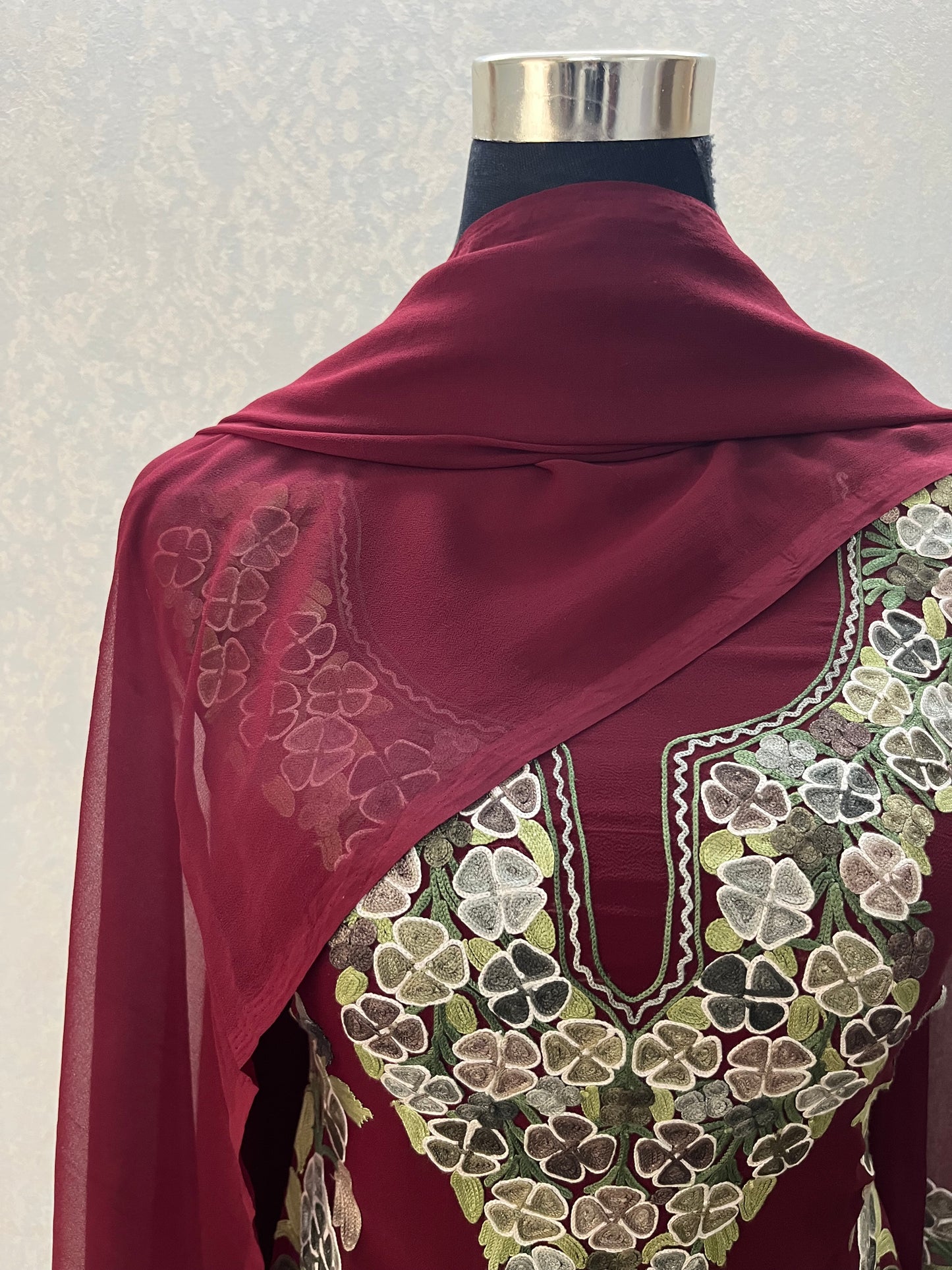 Maroon Georgette 3 Pc Kashmiri Suit