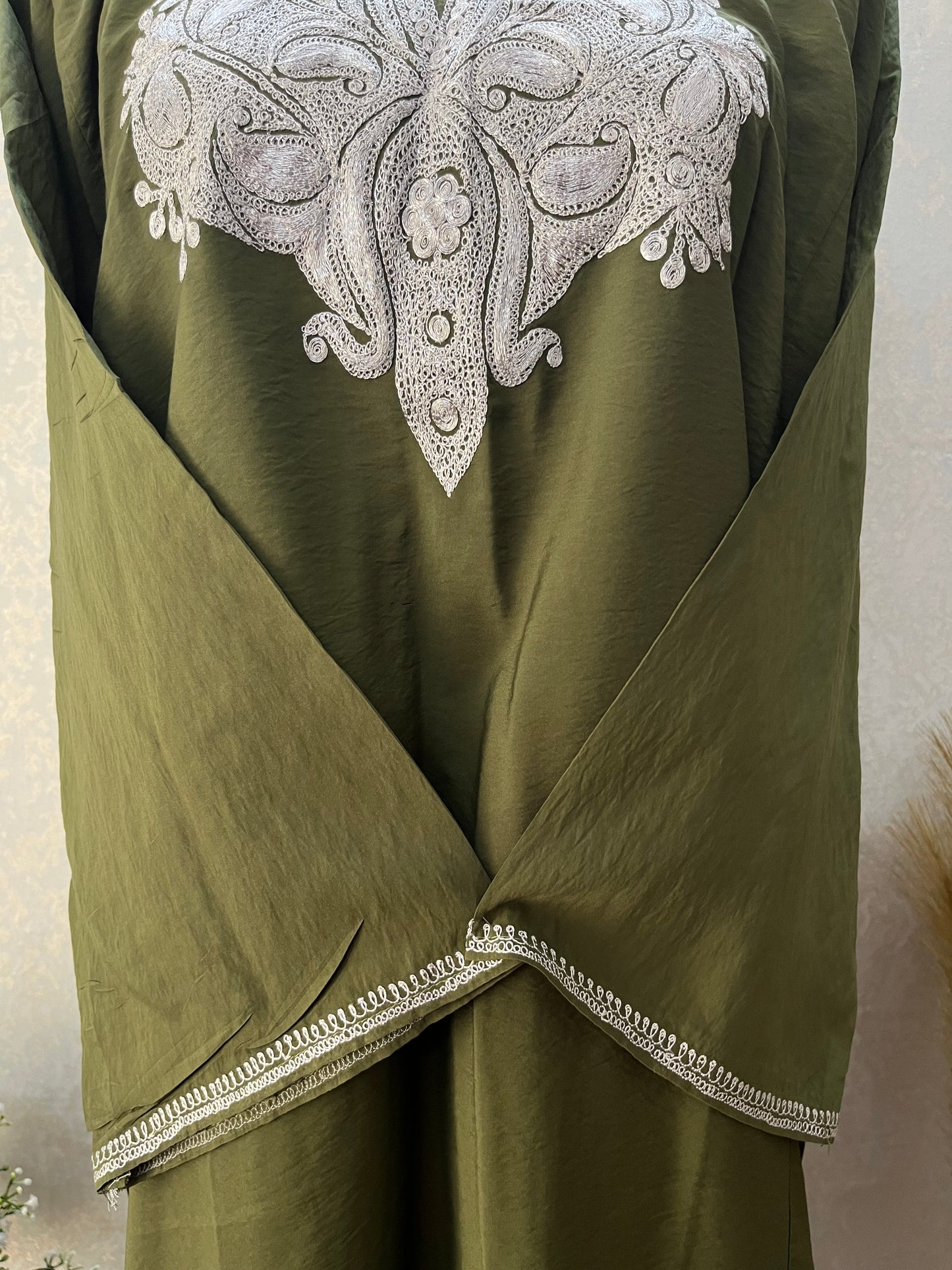 Henna Green Cotton Kashmiri Pheran Set (46)