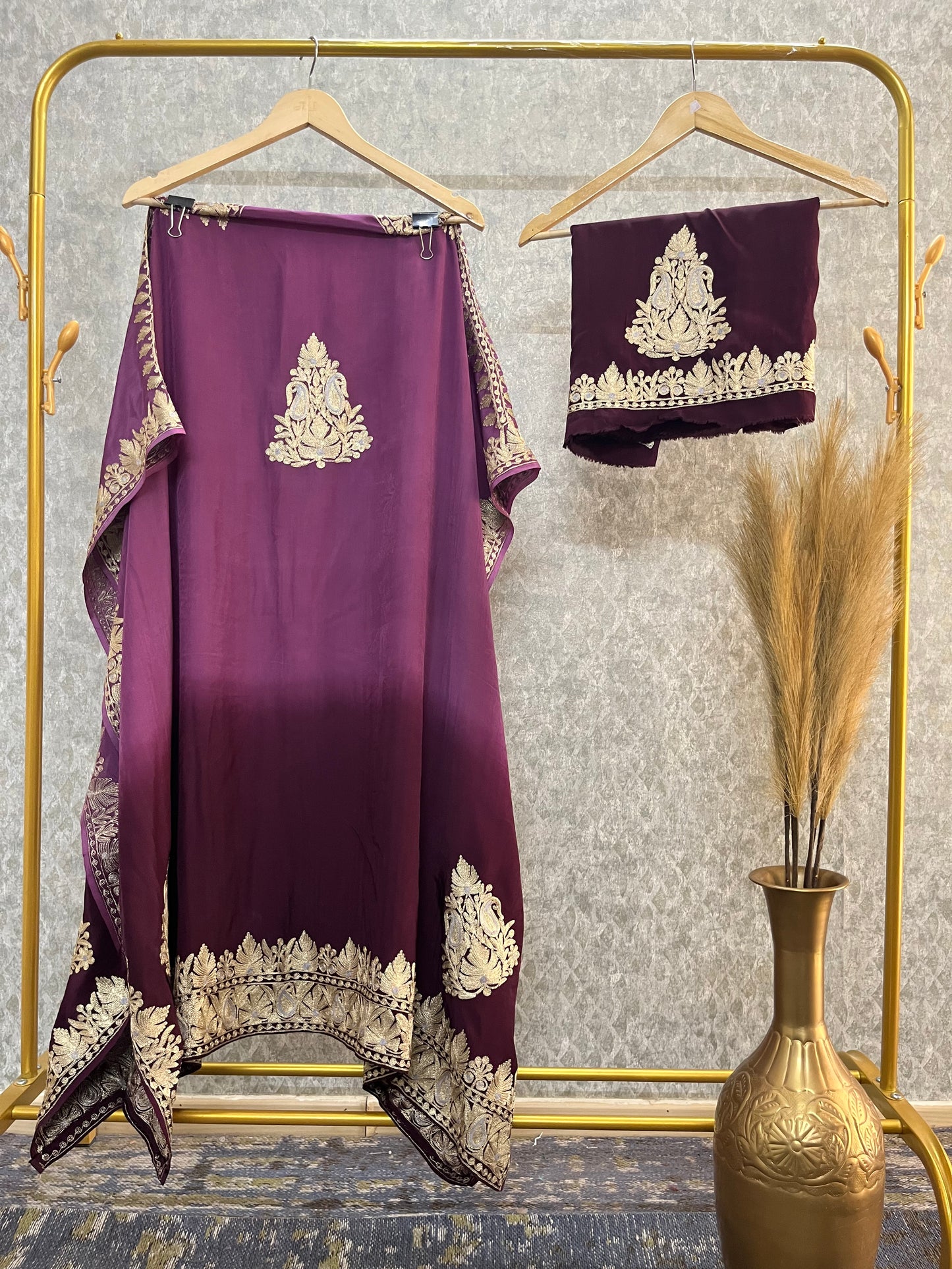 Crape Kashmiri Unstitched Kaftan Set