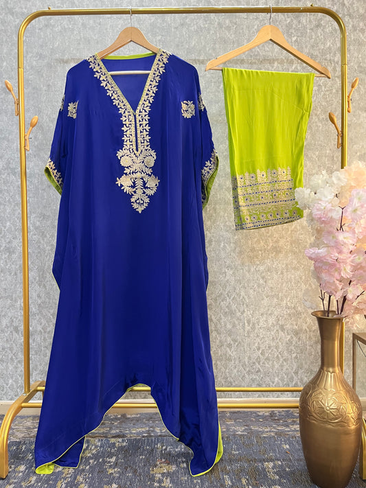 Royal Blue Silk Kashmiri Kaftan Set size (44)
