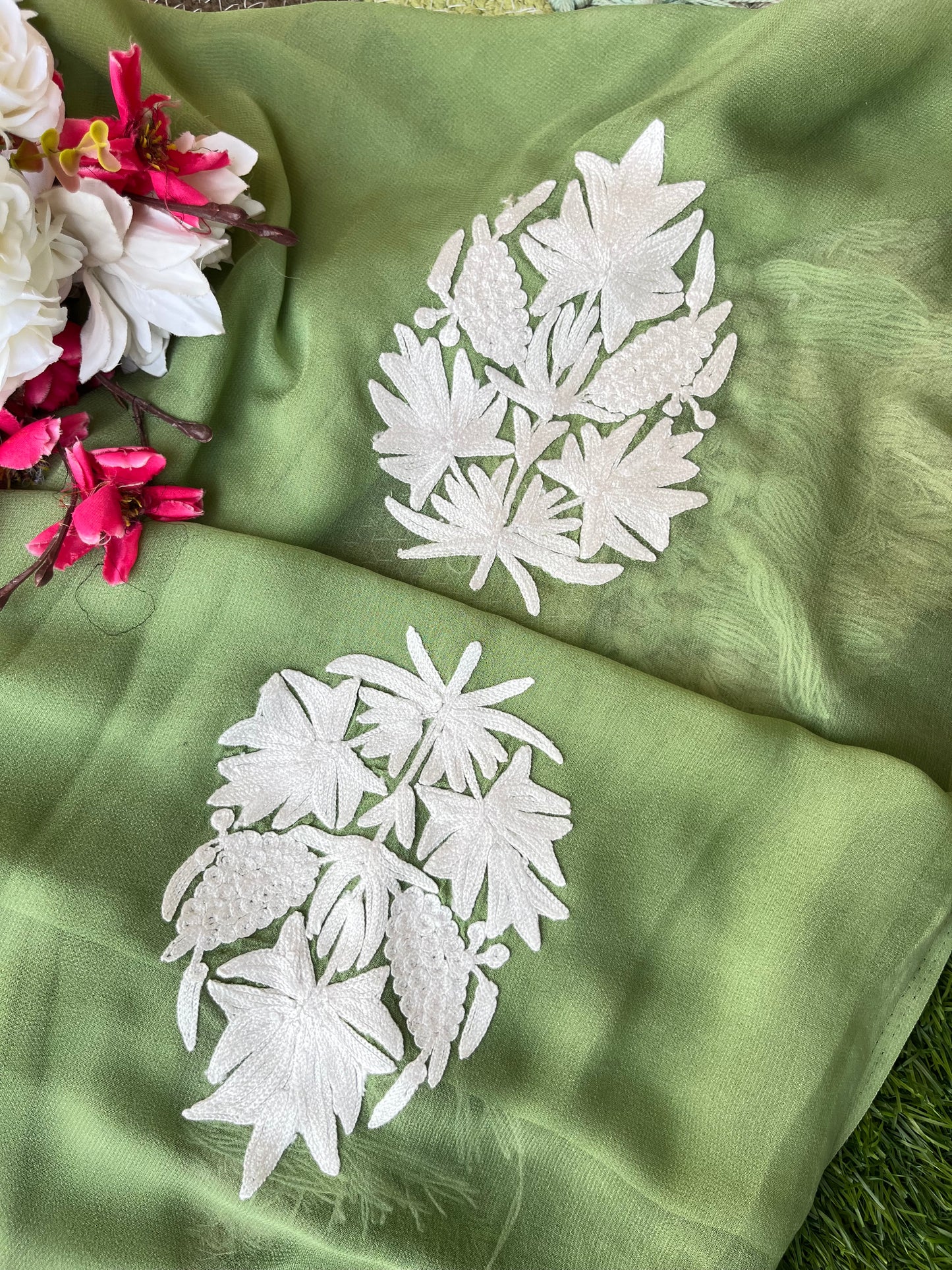 Lawn Green Georgette Kashmiri Kurta Material