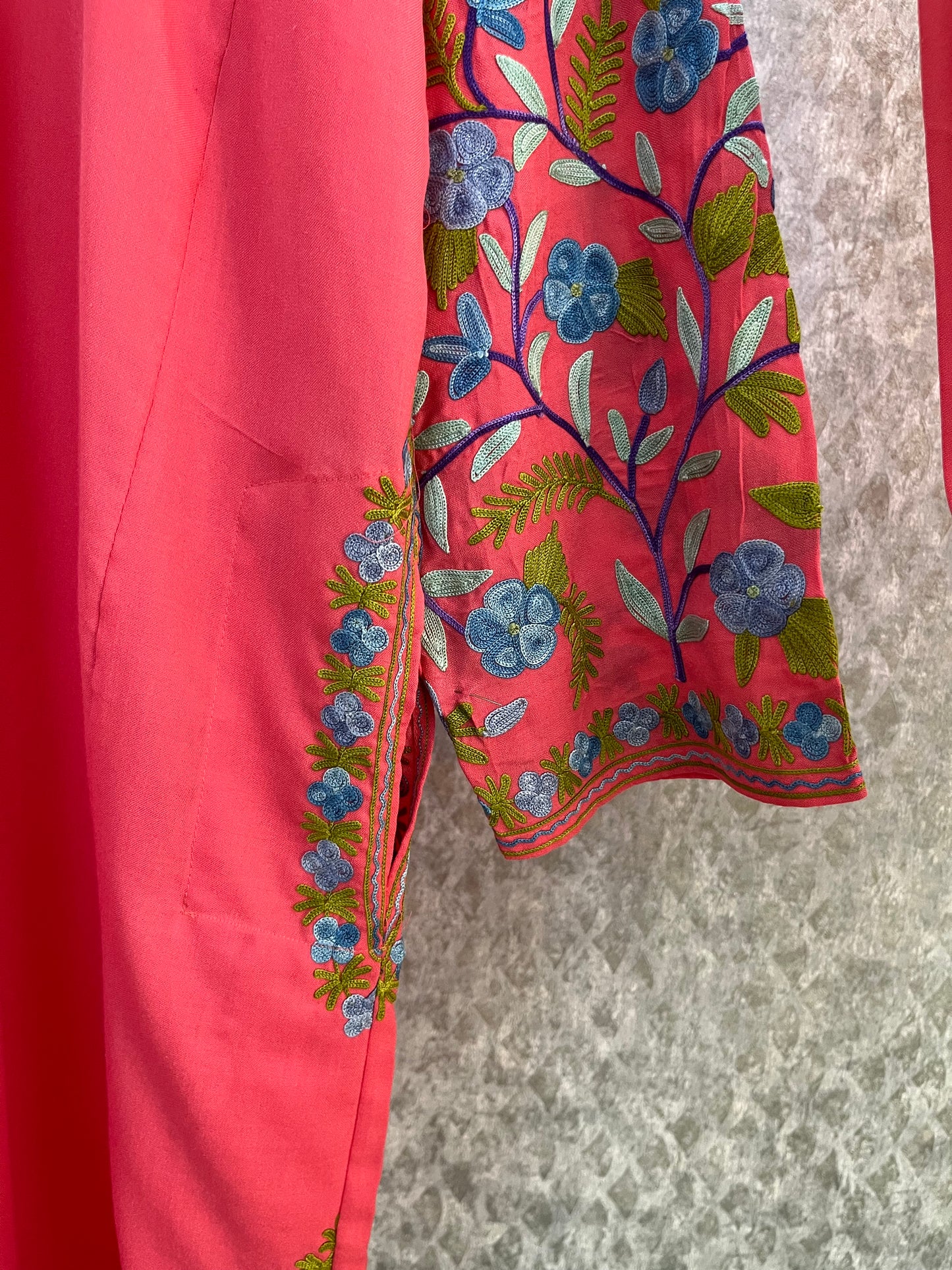 Carrot Pink Cotton Arm Jaal Pheran Set