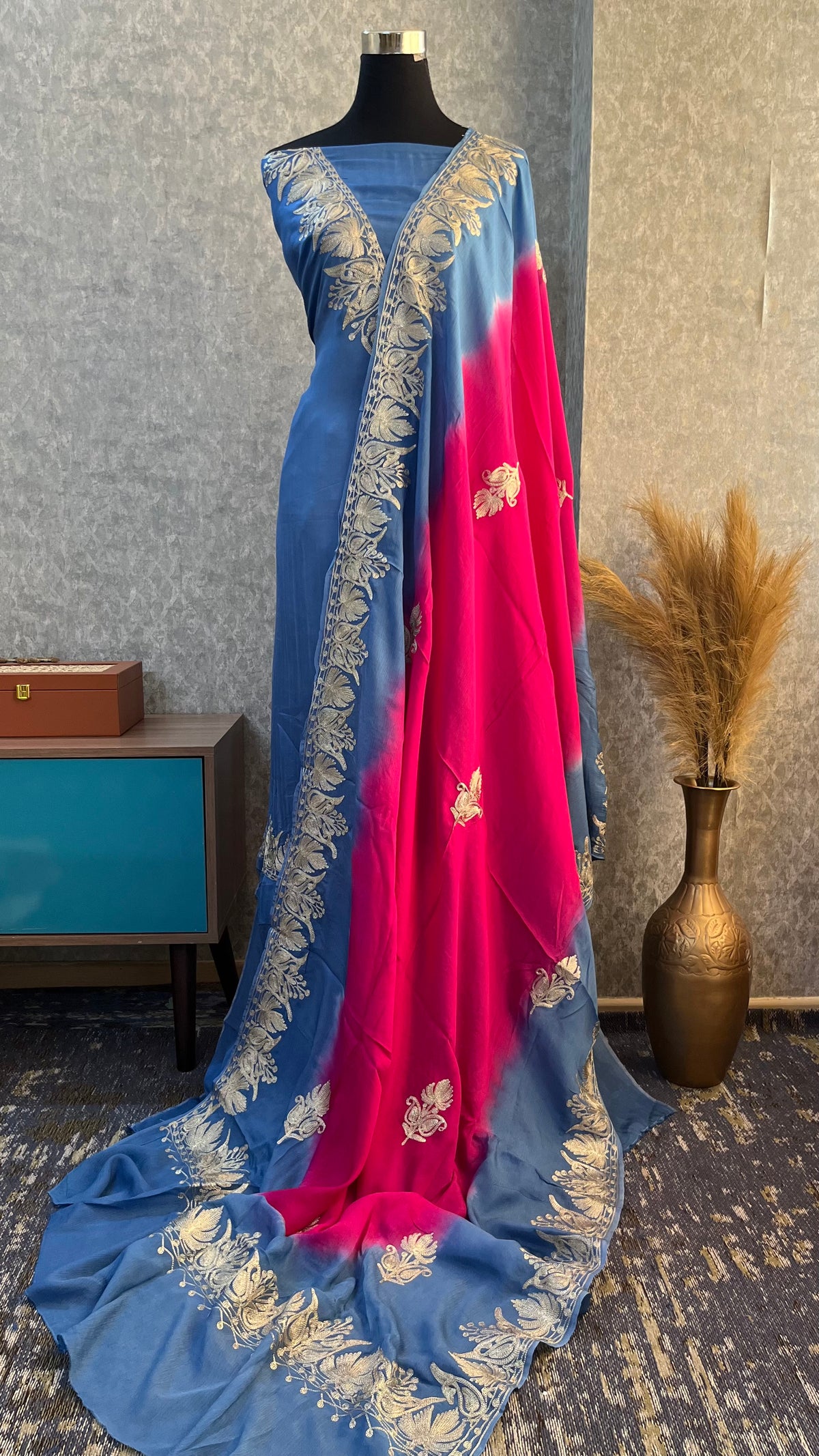 Blue Sanam Silk Kashmiri Suit