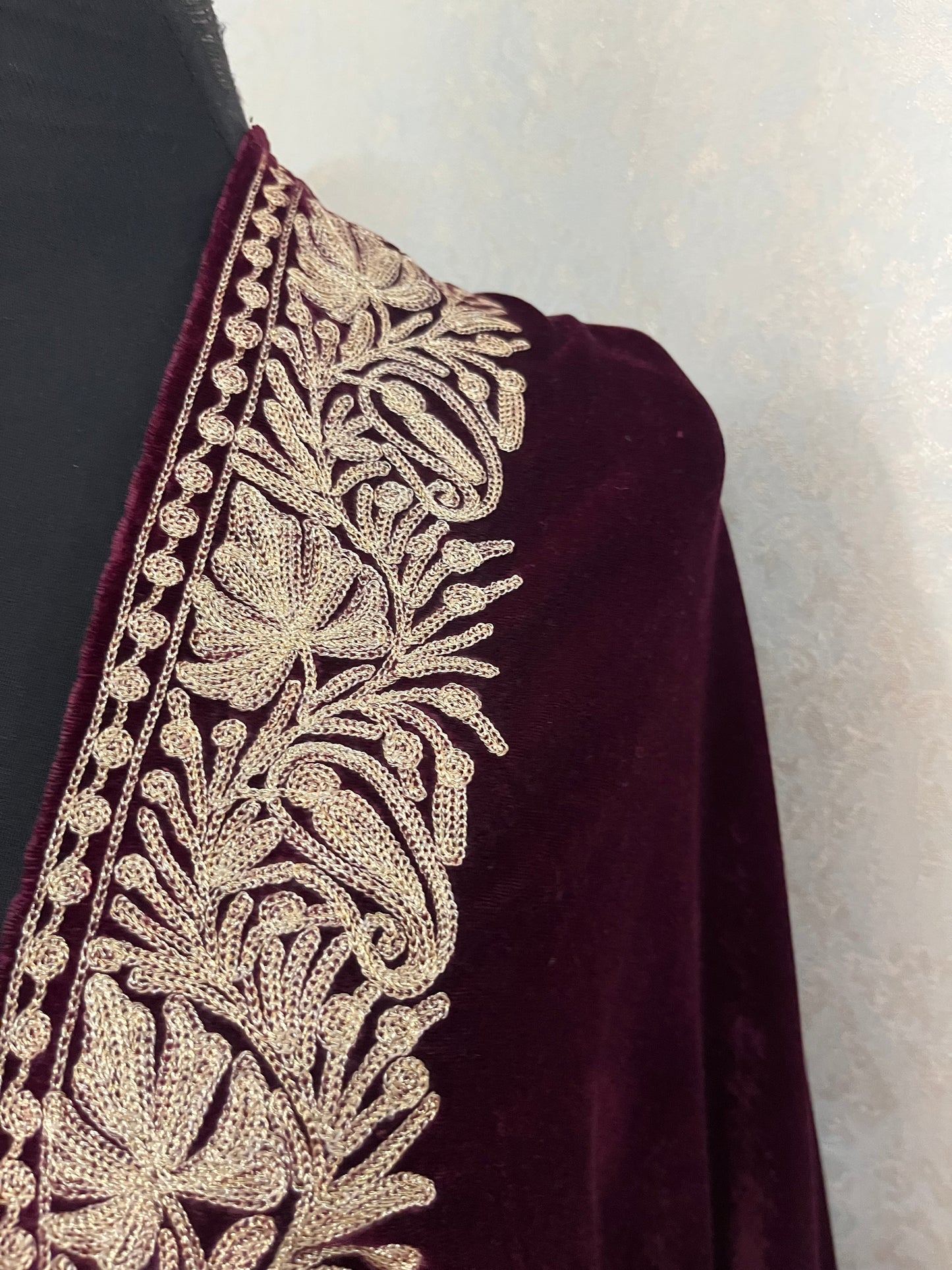 Wine Tilla Embroidered Velvet Cape
