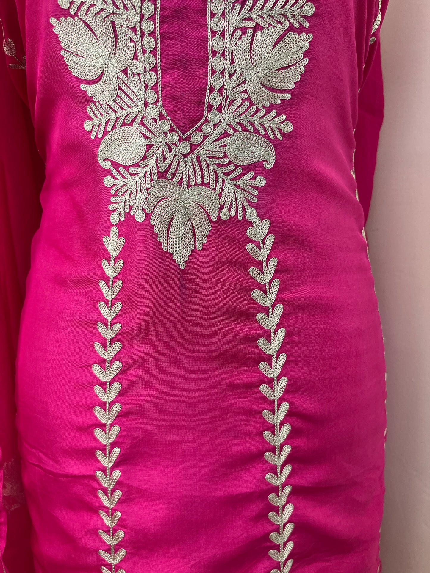 Sanam’ Hot Pink Silk Tilla Embroidered Suit material