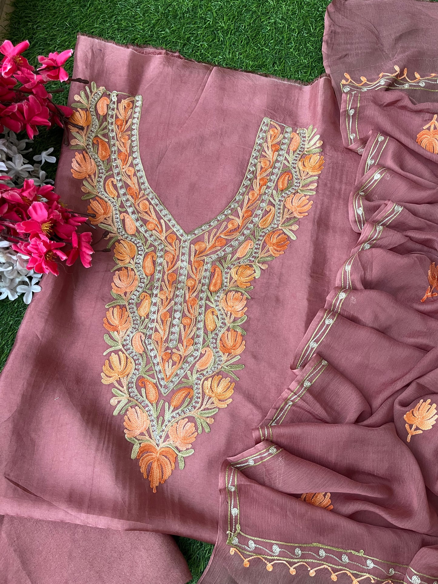 Onion Pink Opada Silk Kashmiri Suit
