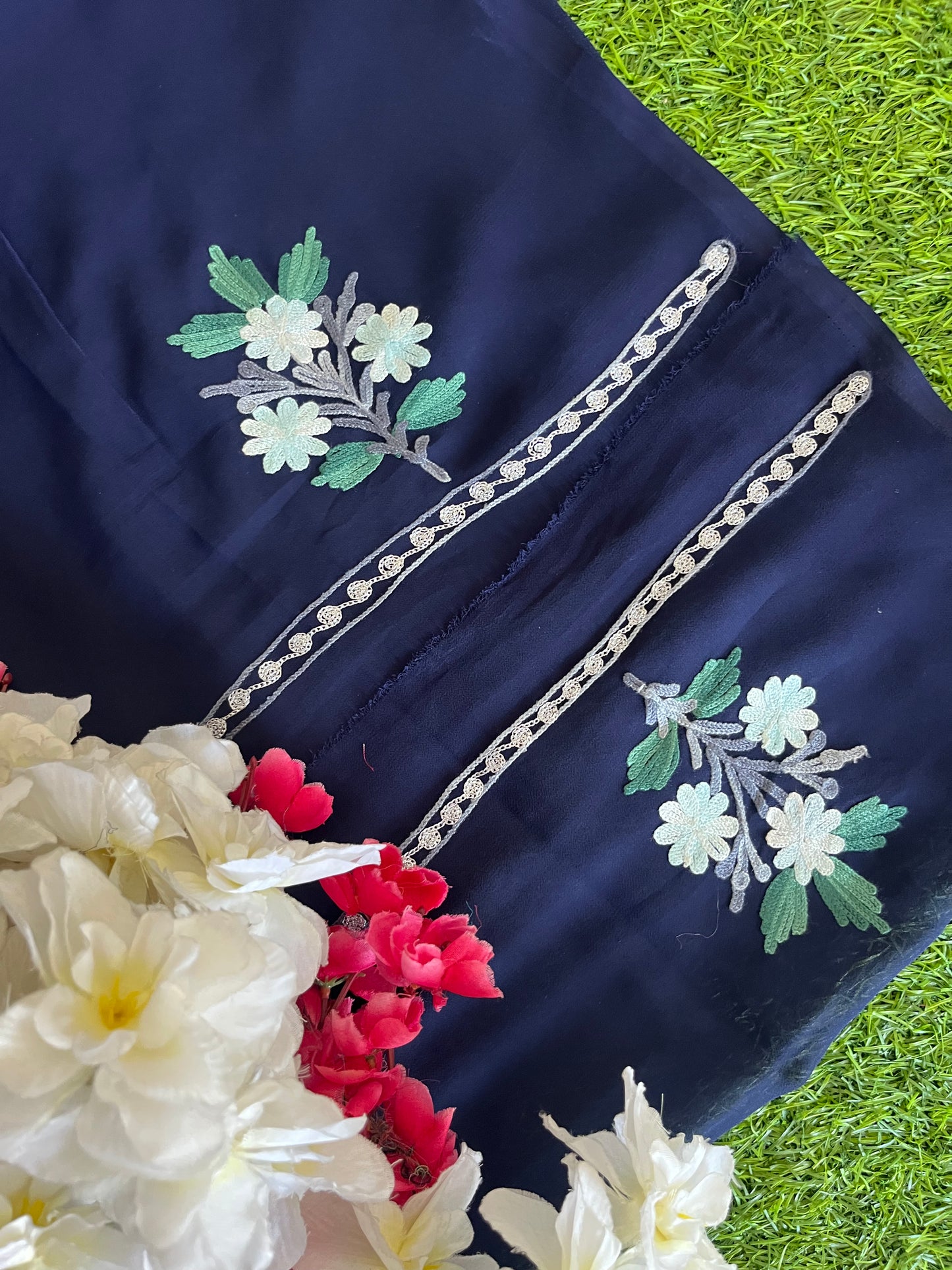 Royal Blue Georgette Shirt and Dupatta Aari Embroidered Suit