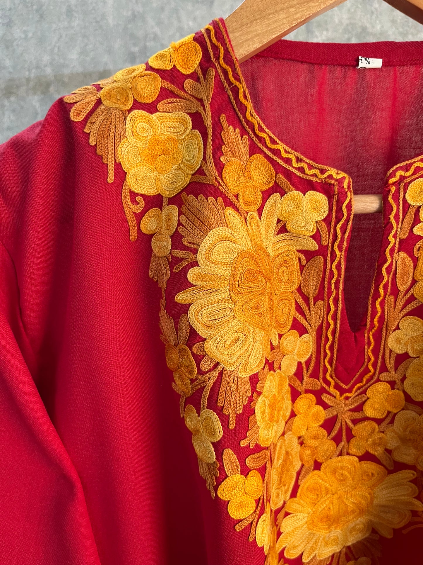 Red Cotton Aari Work Kurti