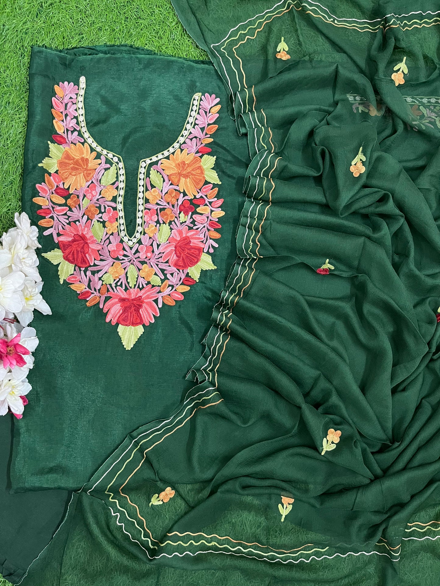 Bottle Green Opada Silk Kashmiri Suit