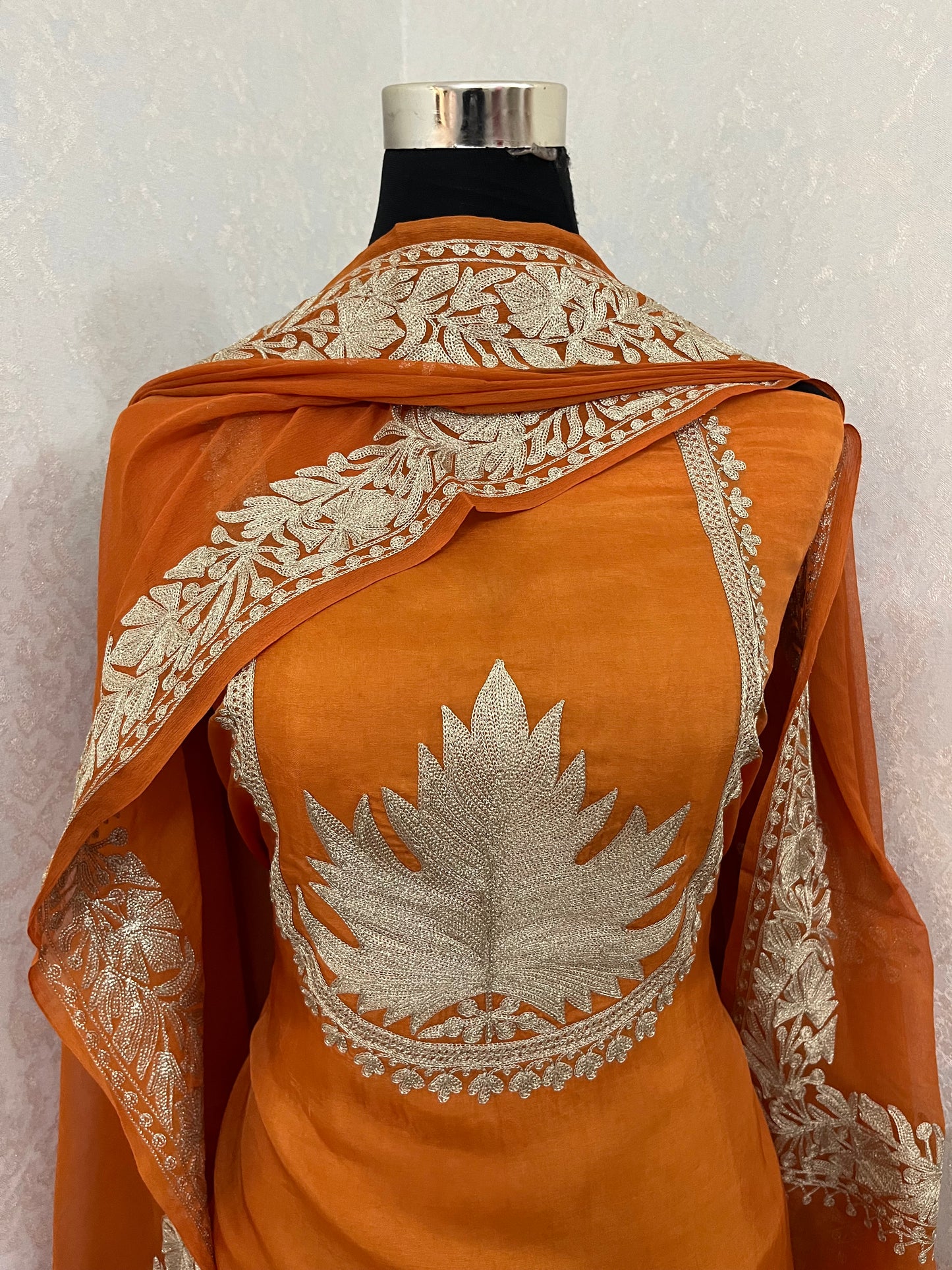 Light Orange Sanam’ Tilla Kashmiri Silk Suit