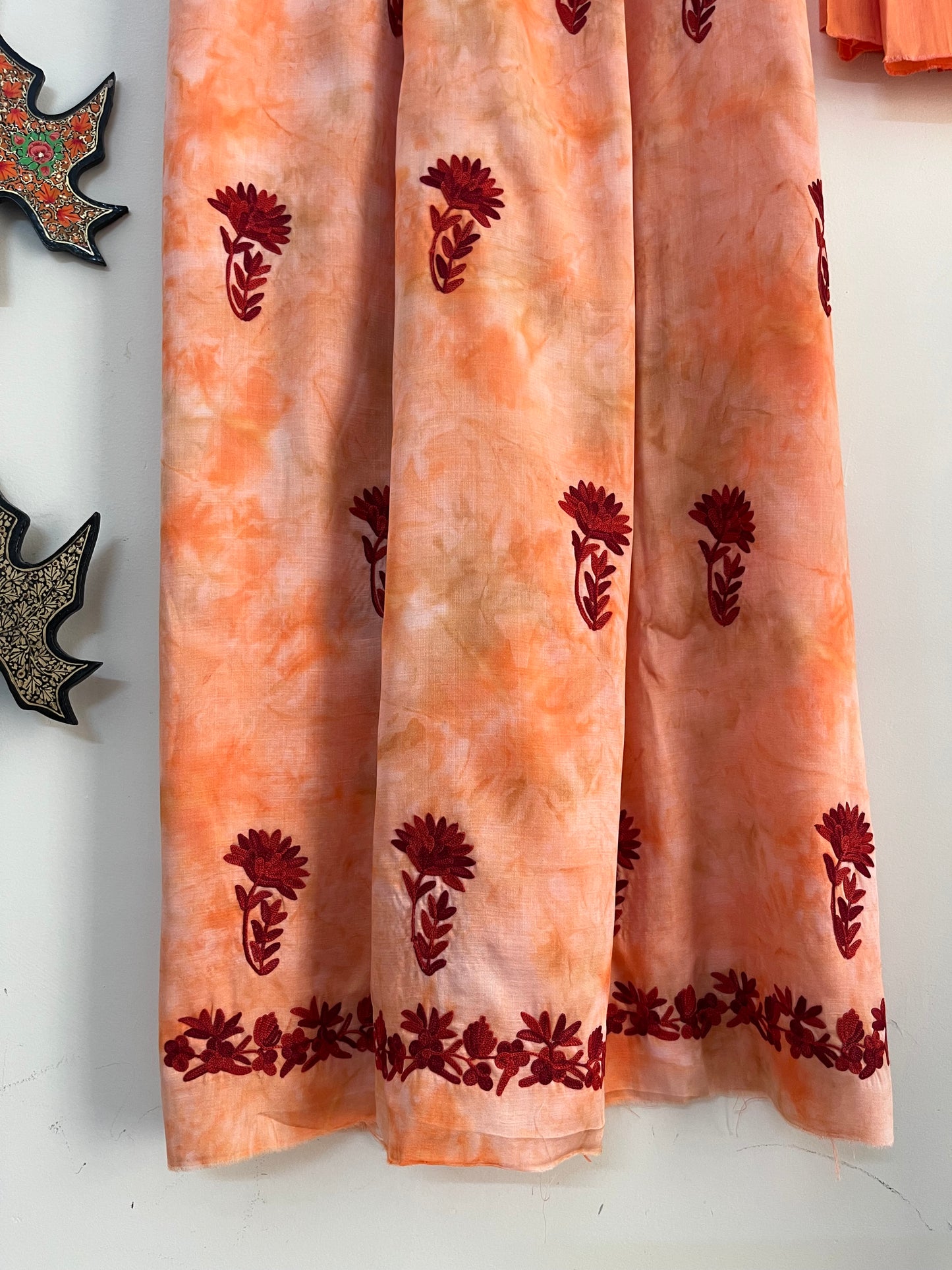 Tangerine Orange Self Work Satin Cotton Unstitched Co-ord Set