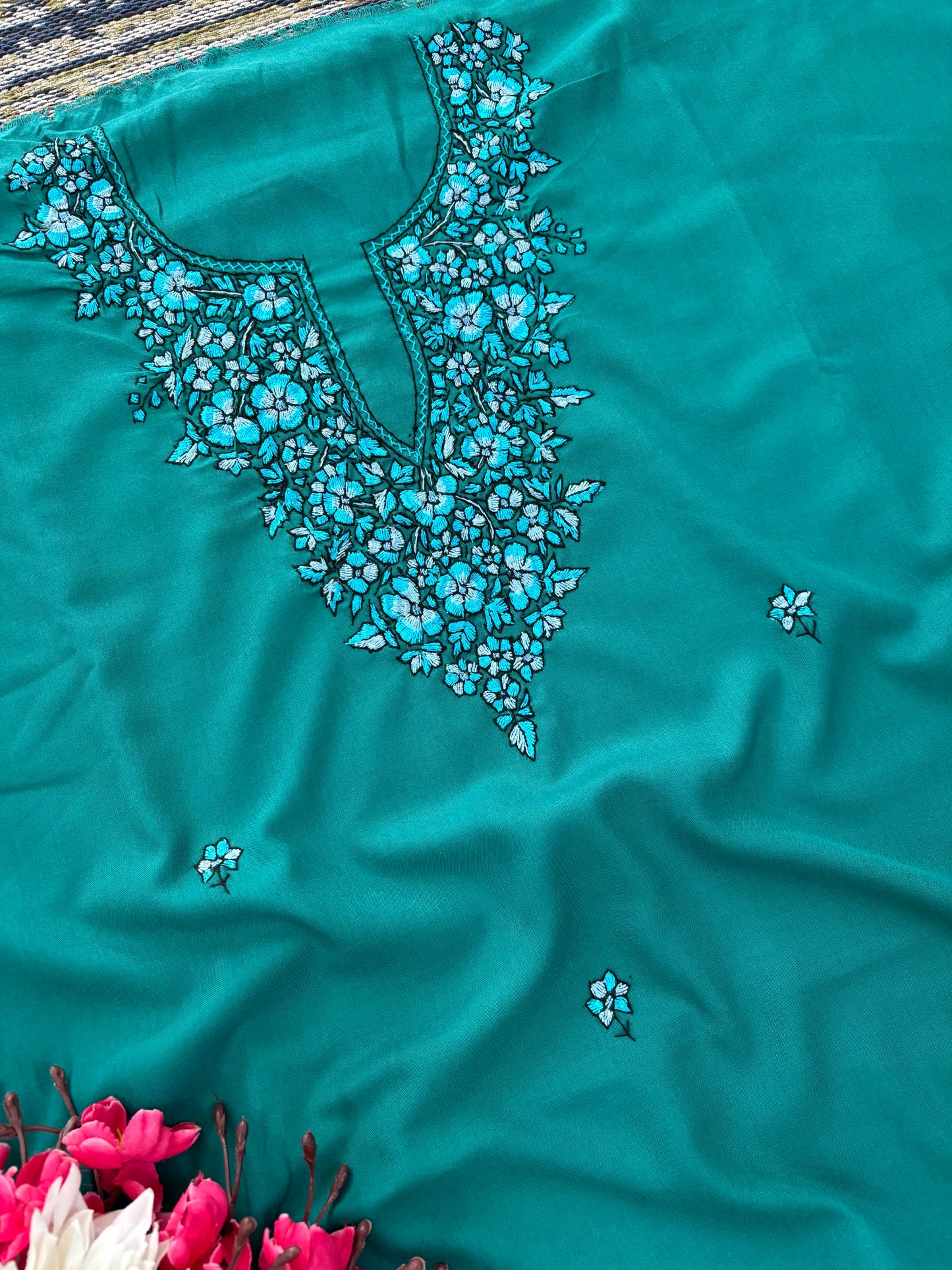 Cotton Green Needle Work Two Piece Set (Hand Embroidered)