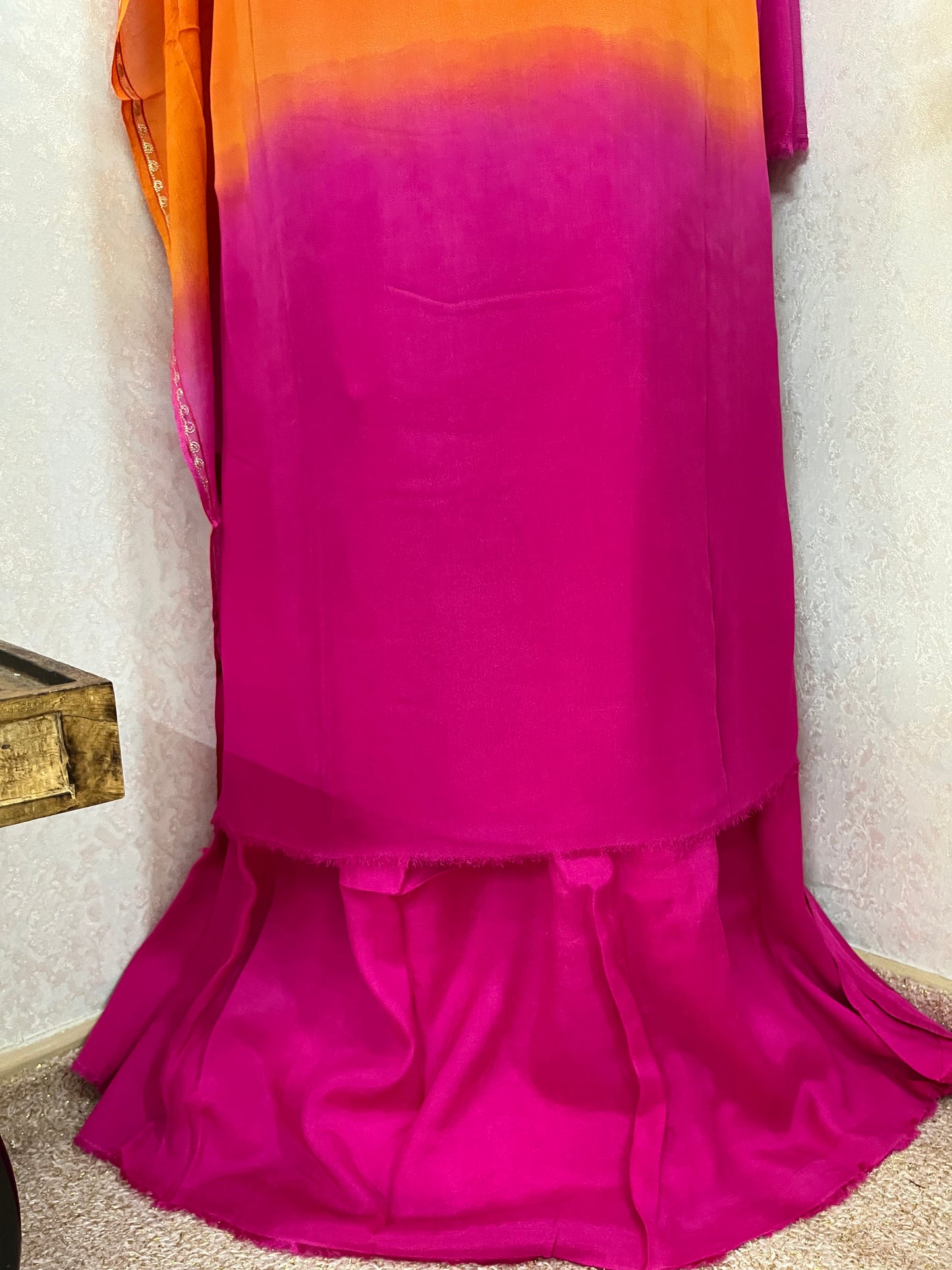 Orange Pure Georgette Double Shade Kashmiri Suit