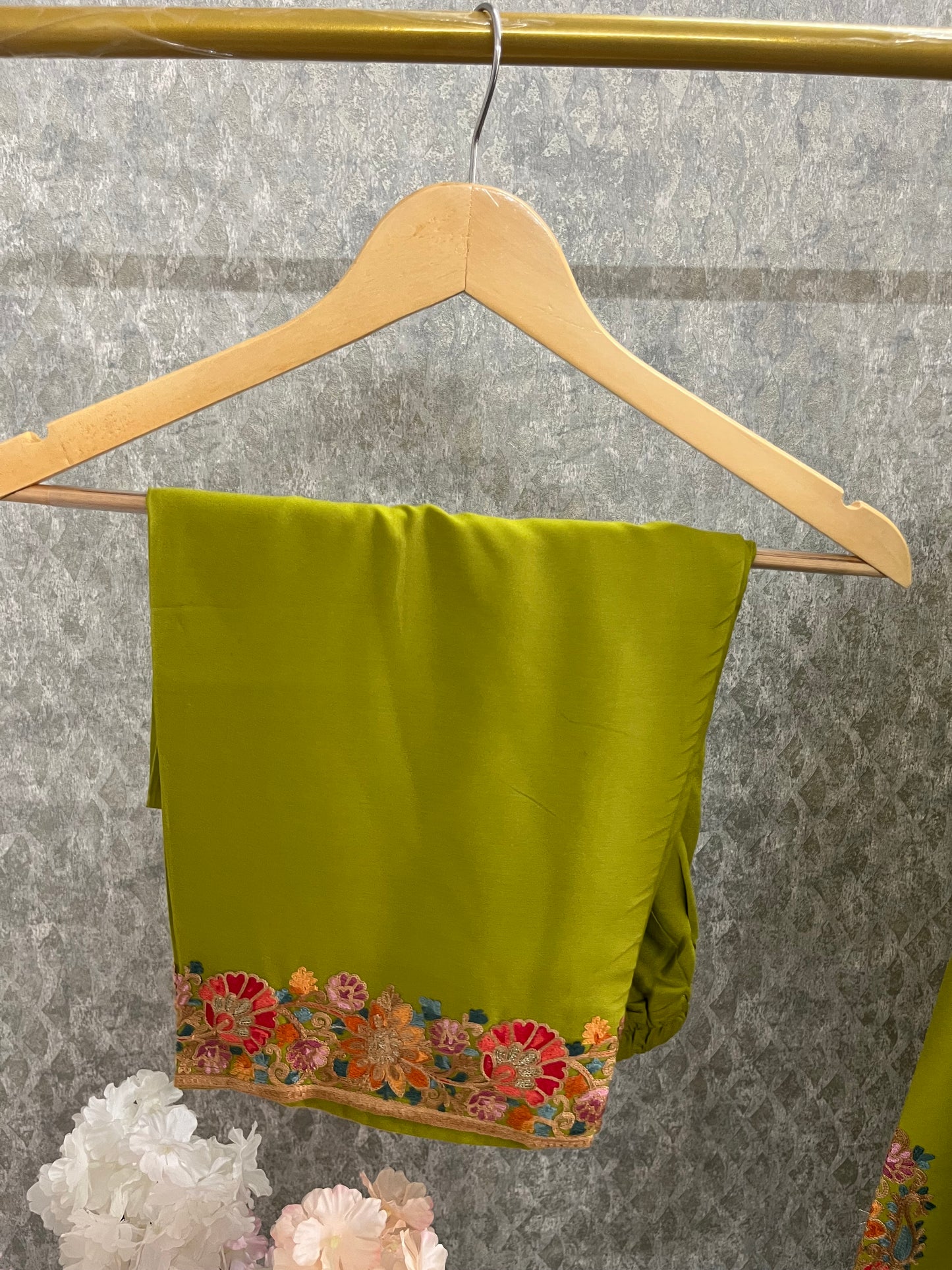 Lime Green Cotton Stitched Co-ord Set( 42)