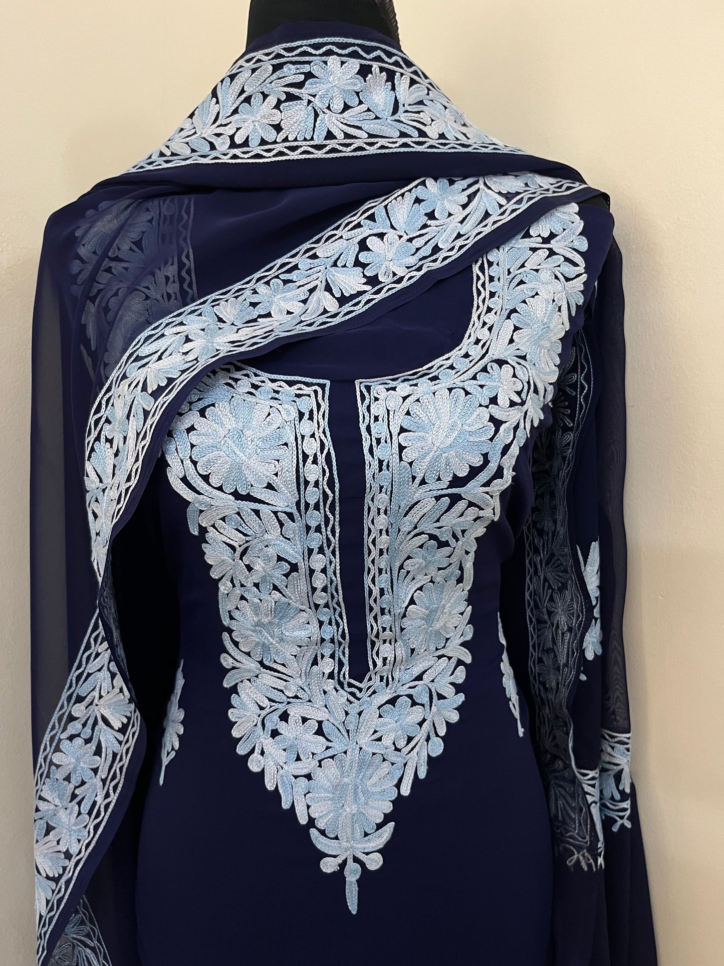 Navy blue Georgette Kashmiri Suit