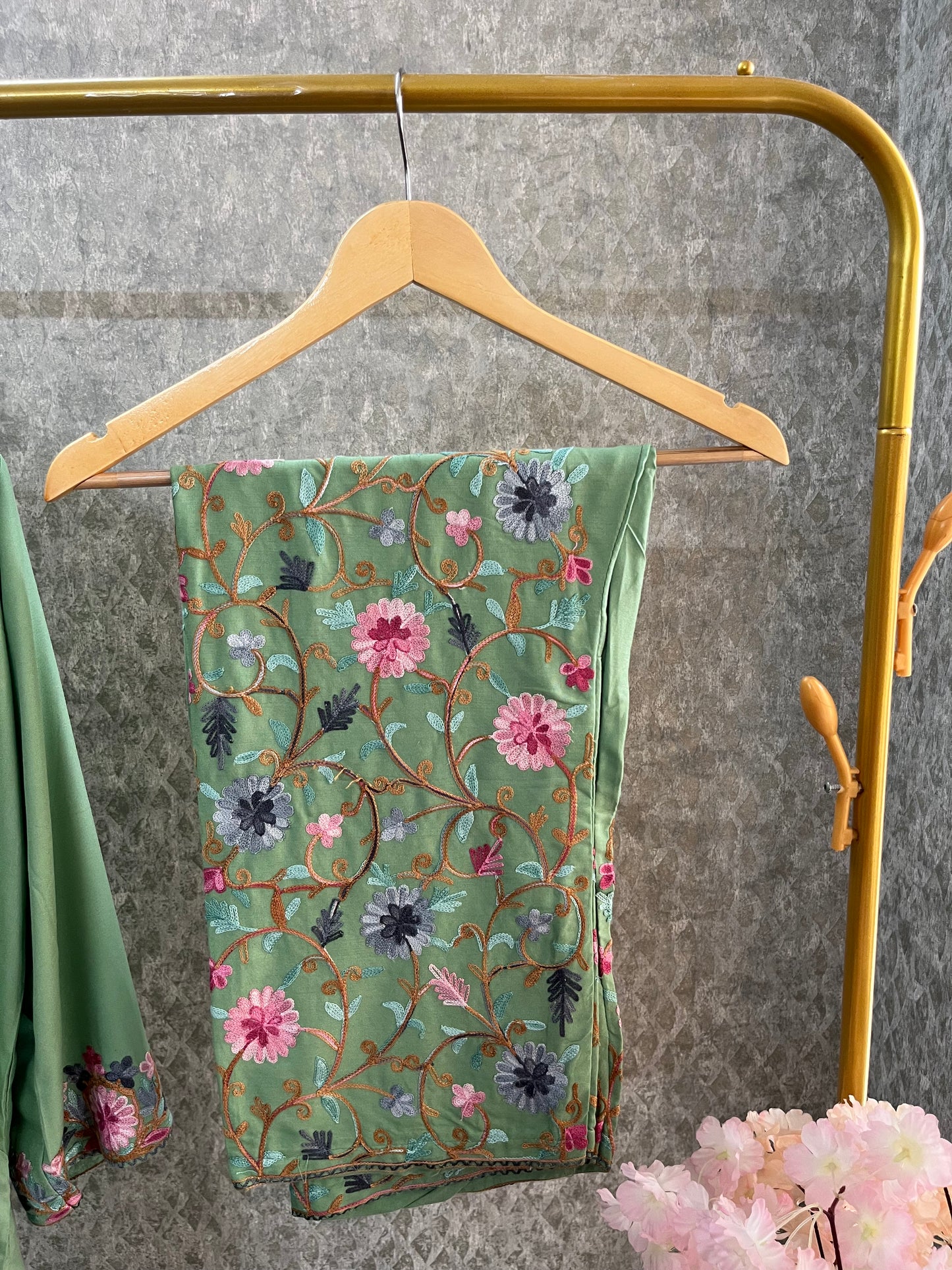 Green Cotton Stitched Co-ord Set(46)