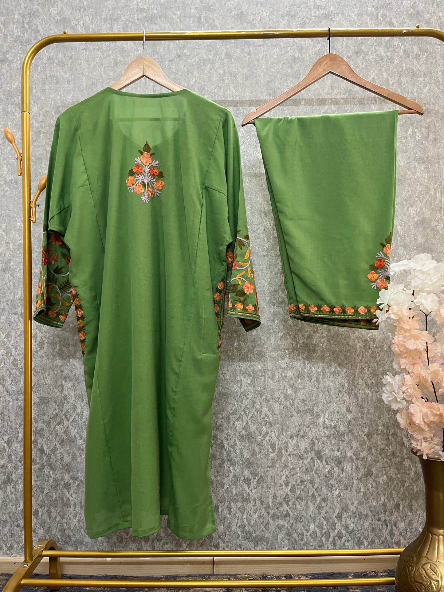 Green Yellow Cotton Front Jaal Pheran Set Size (44)