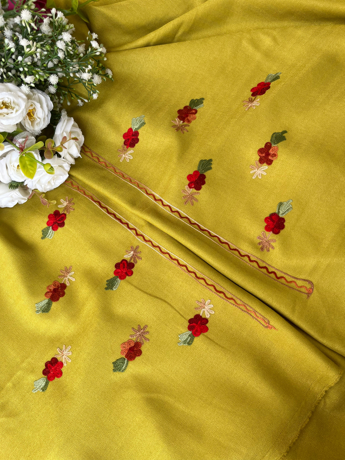 Lime Green Woollen Aari Embroidered 3pc suit