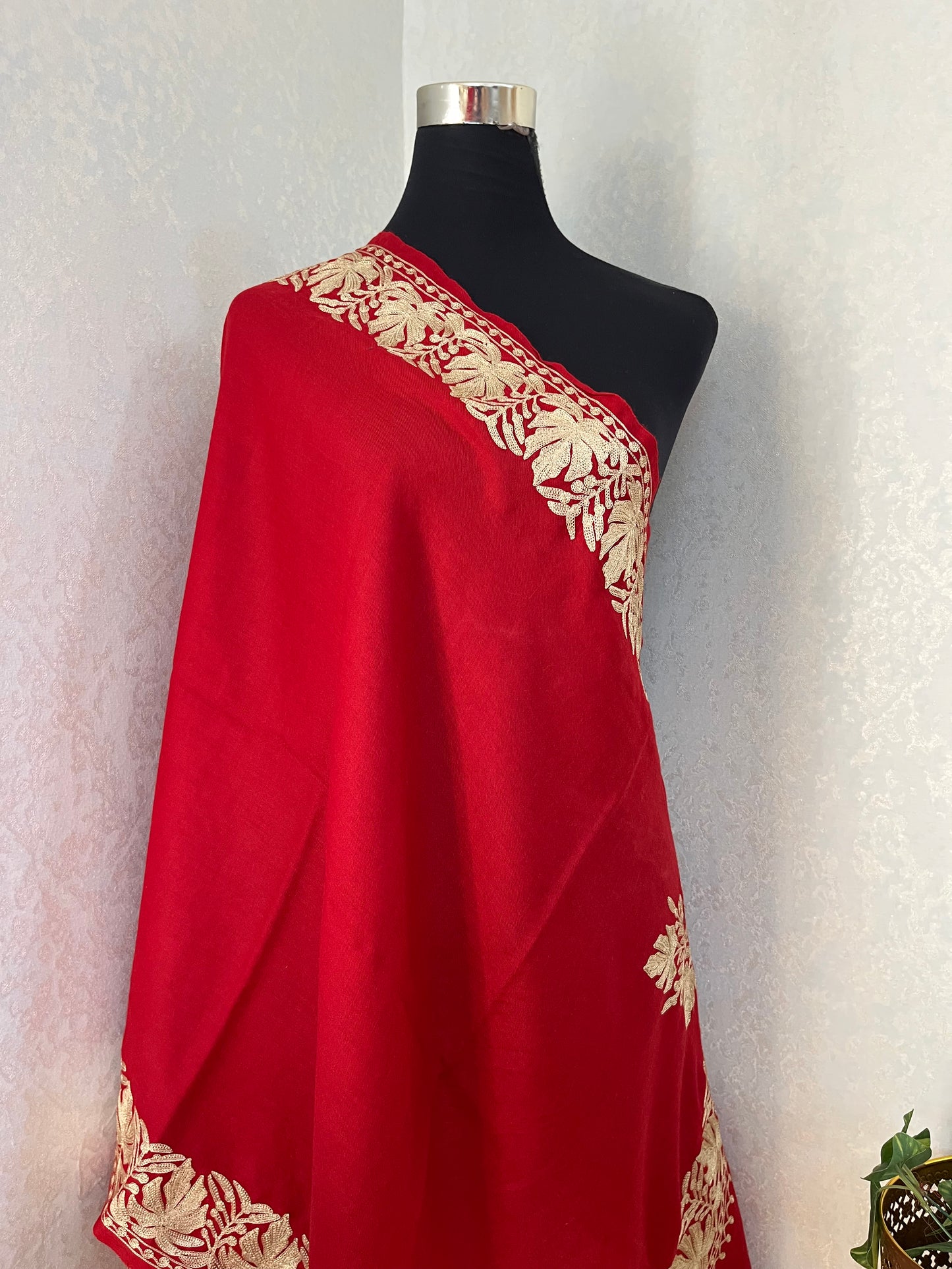 Maroon Semi Pashmina Tilla Embroidered stole