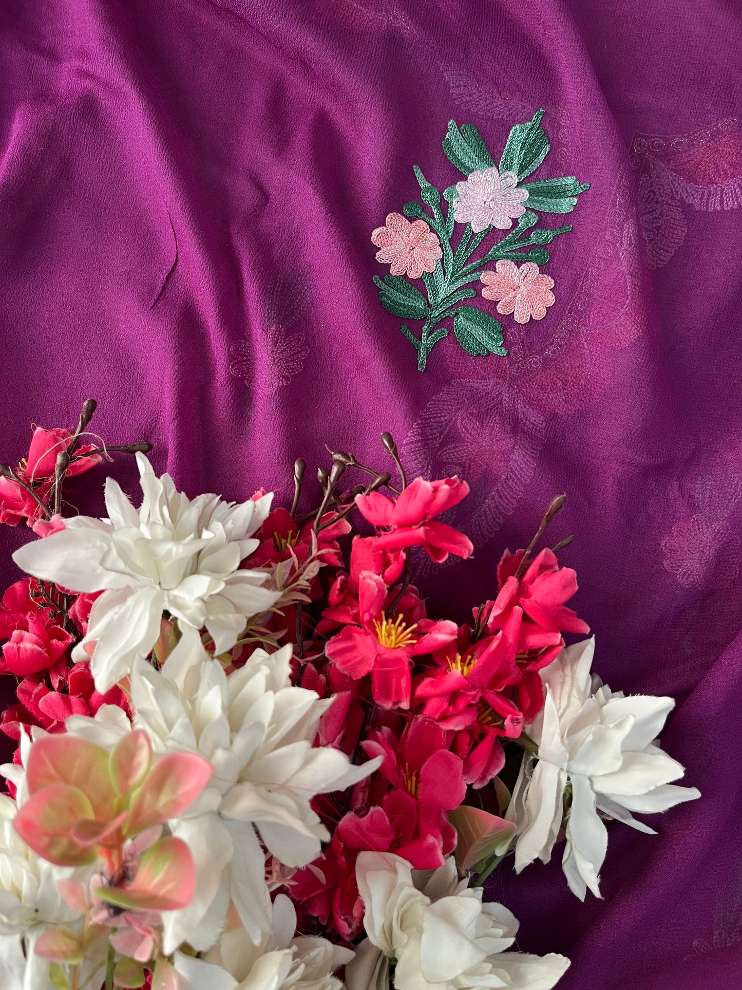 Wine Pure Georgette Aari Embroidered Suit