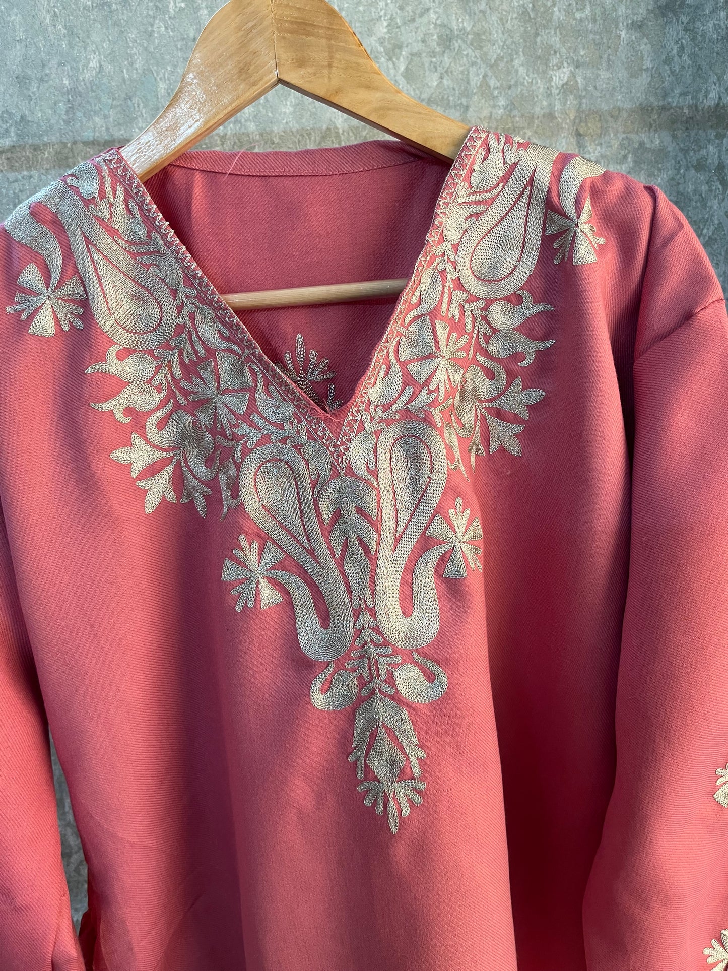 Pink Woollen Kashmiri Co-Ord Set ( Size 46)