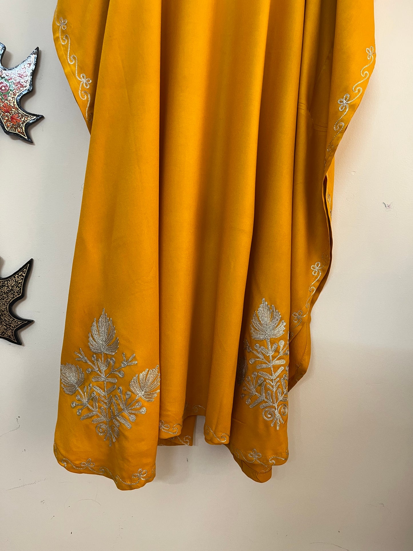 Orange Rayon Cotton Kashmiri Tilla Kaftan