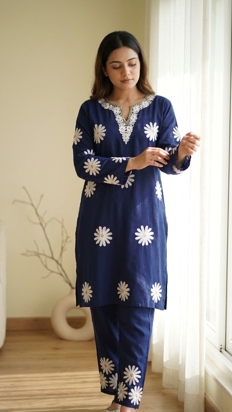 Navy Blue Cotton Cord Set Size(38)