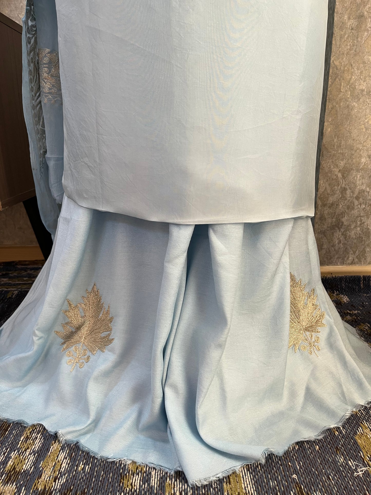 Ice Blue Sanam’ Tilla Kashmiri Silk Suit
