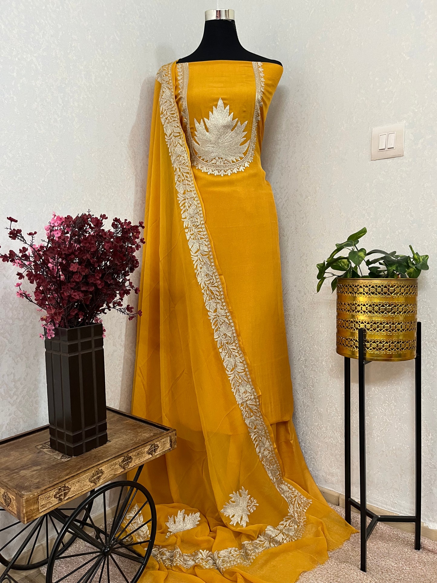 Golden Yellow Sanam’ Tilla Kashmiri Silk Suit