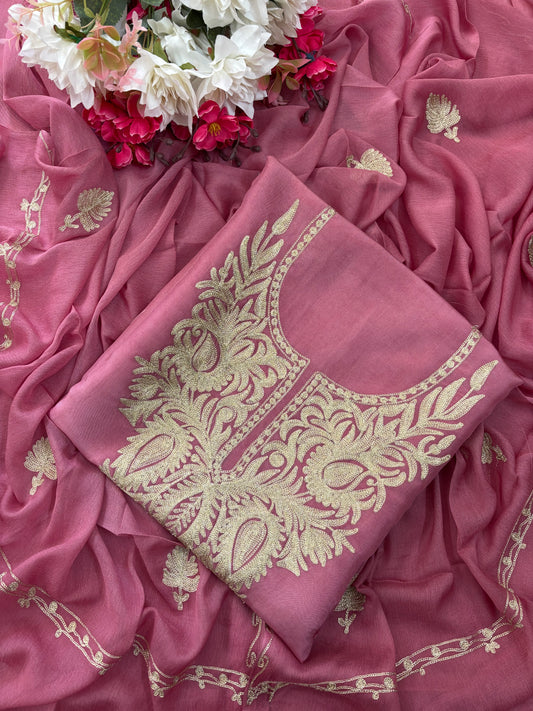 Sanam’ Onion Pink Silk Tilla Kashmiri Suit