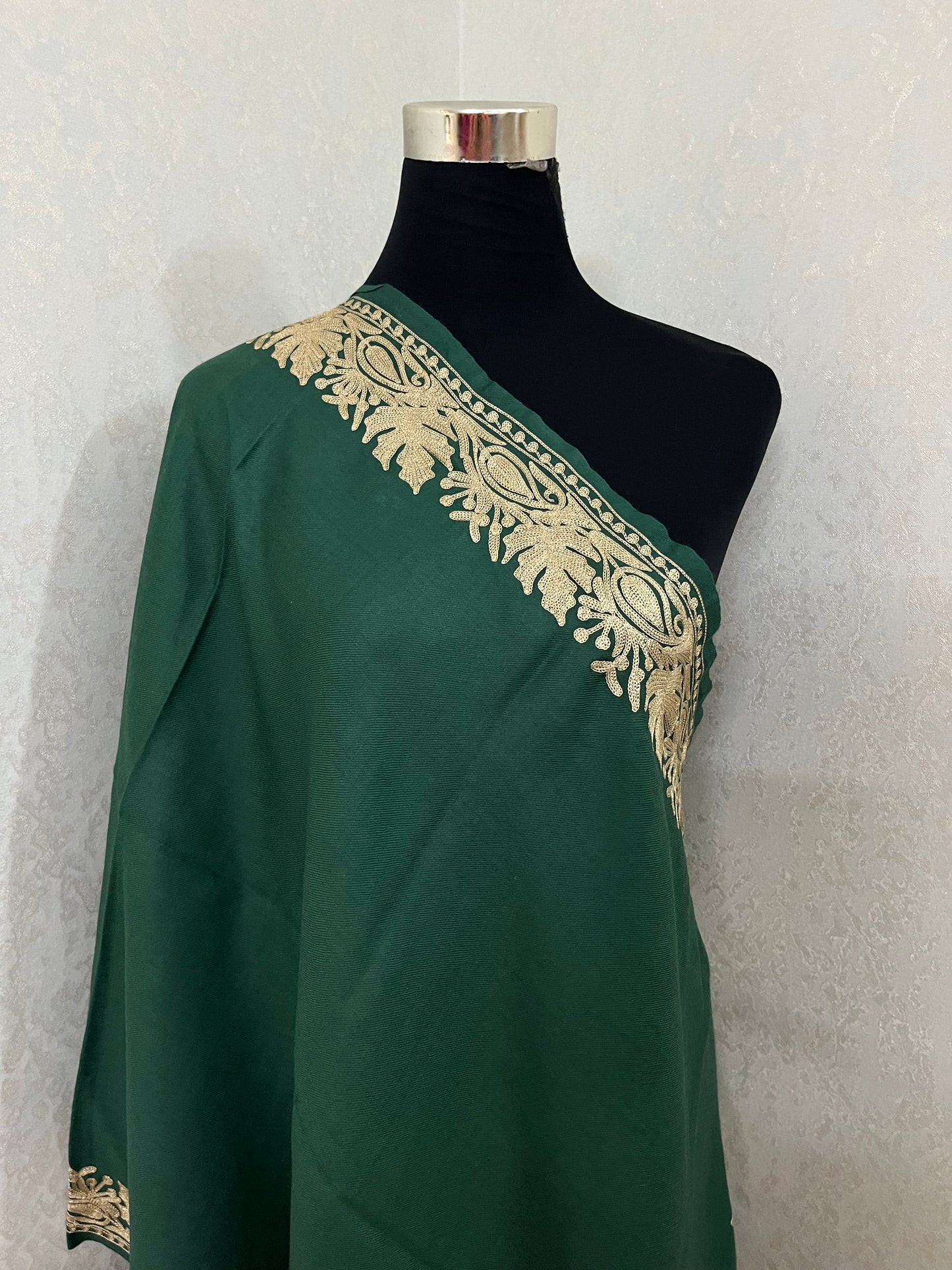 Jade Green Semi Pashmina Tilla stole