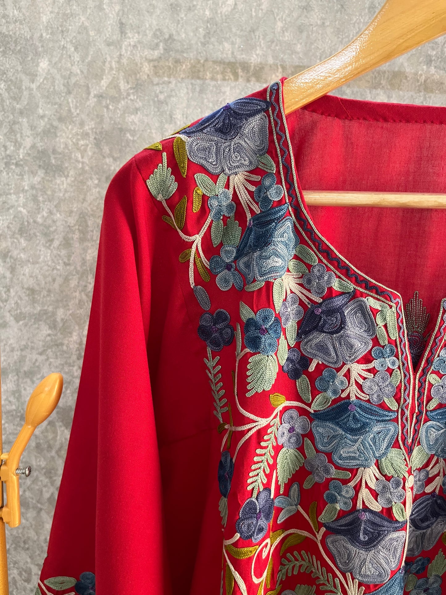 Red Cotton Front Jaal Pheran Set Size (44)