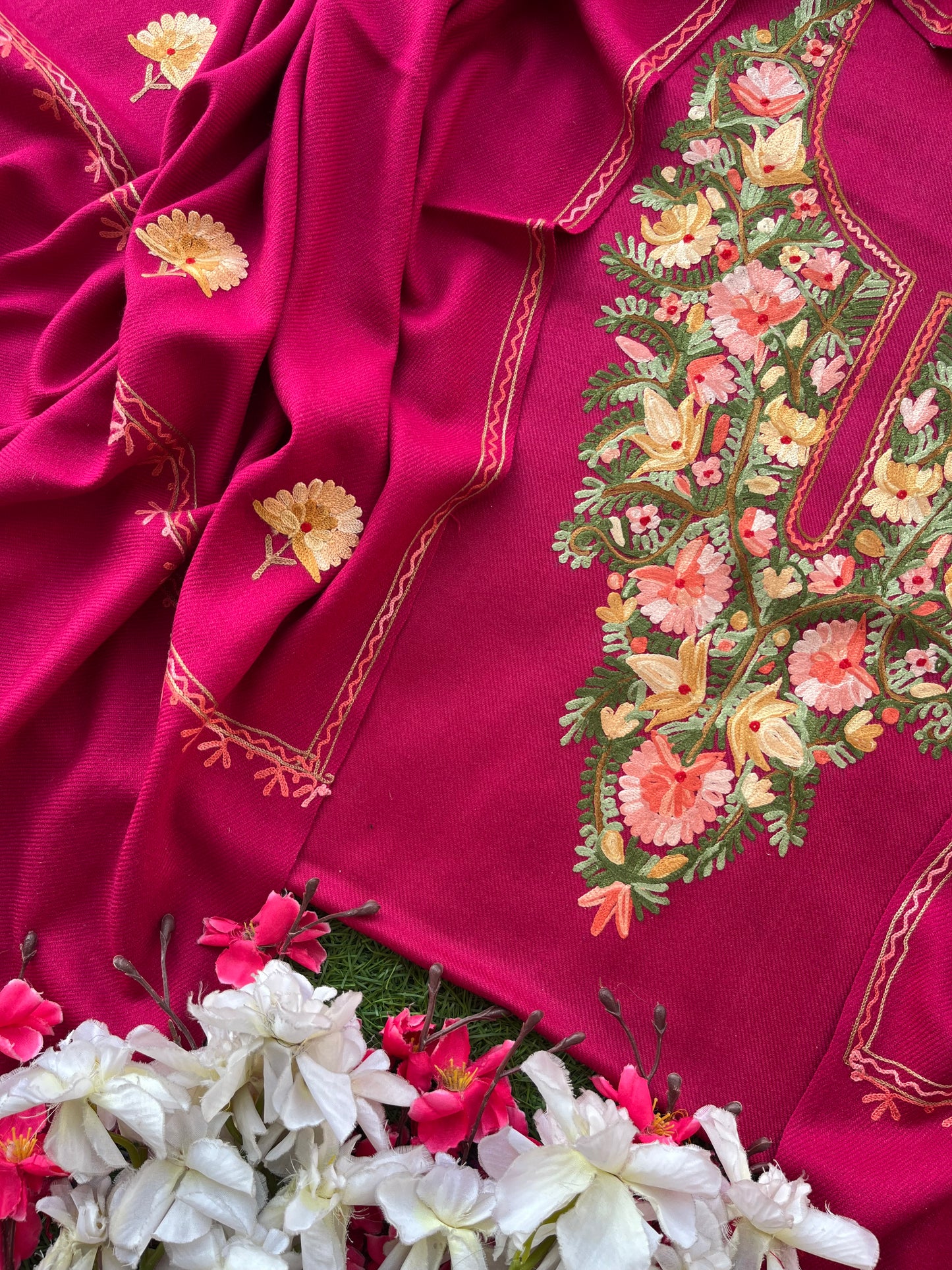 Hot pink Woollen Aari Embroidered 3pc suit