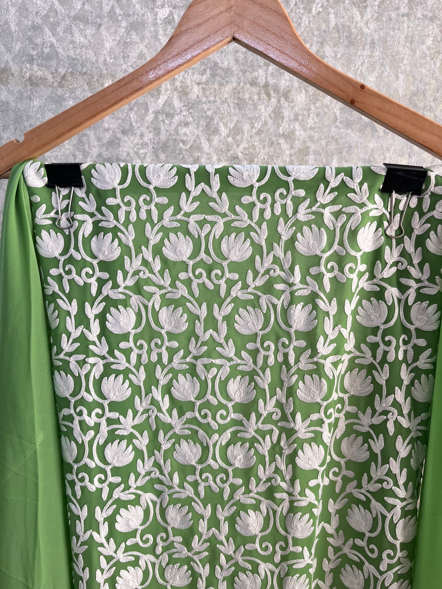Georgette Green Jaal Work Semistitched Kurta Material