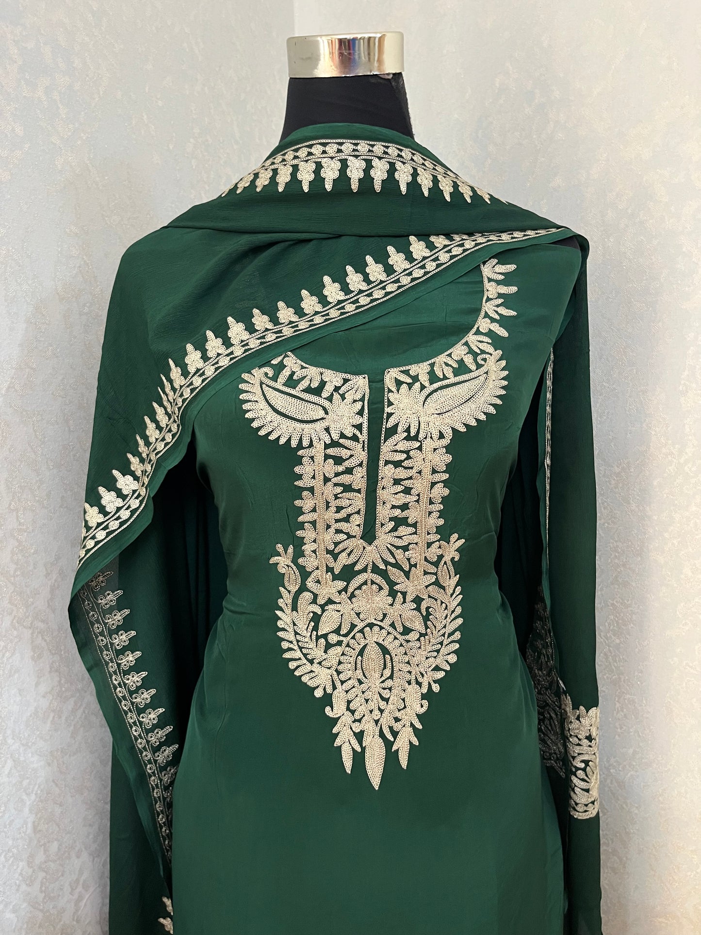 Bottle Green Crape Kashmiri Suit
