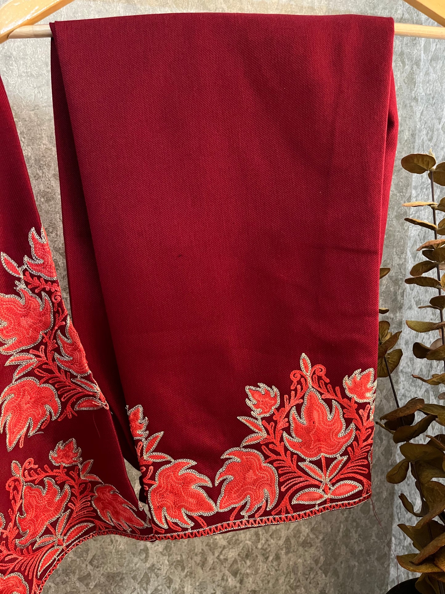 Maroon Woollen Kashmiri Co-Ord Set ( Size 46)